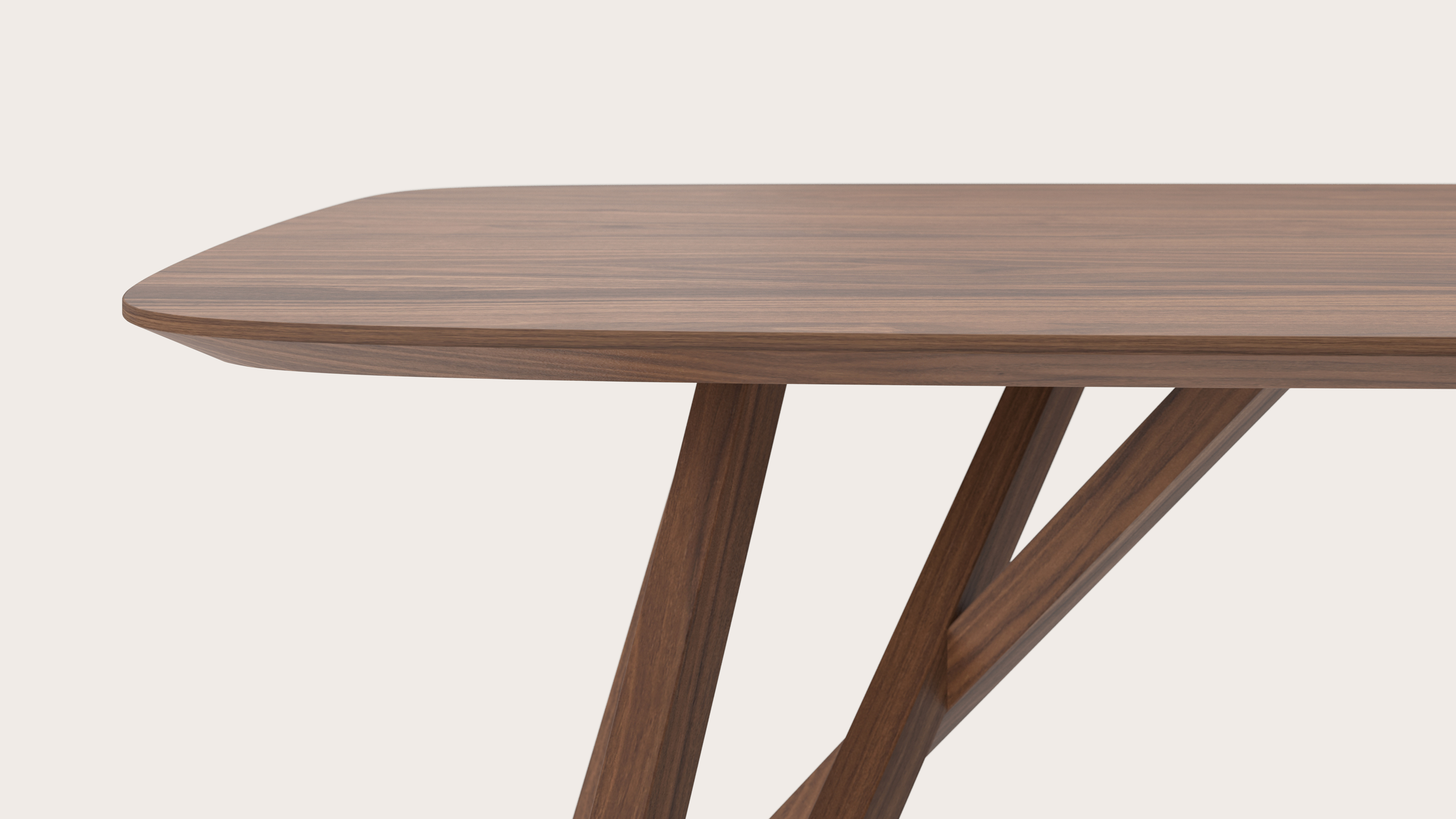 Eettafel Ragno onderstel in walnoot met bootvormig Finesso blad in walnoot 180 x 100 x 77 cm
