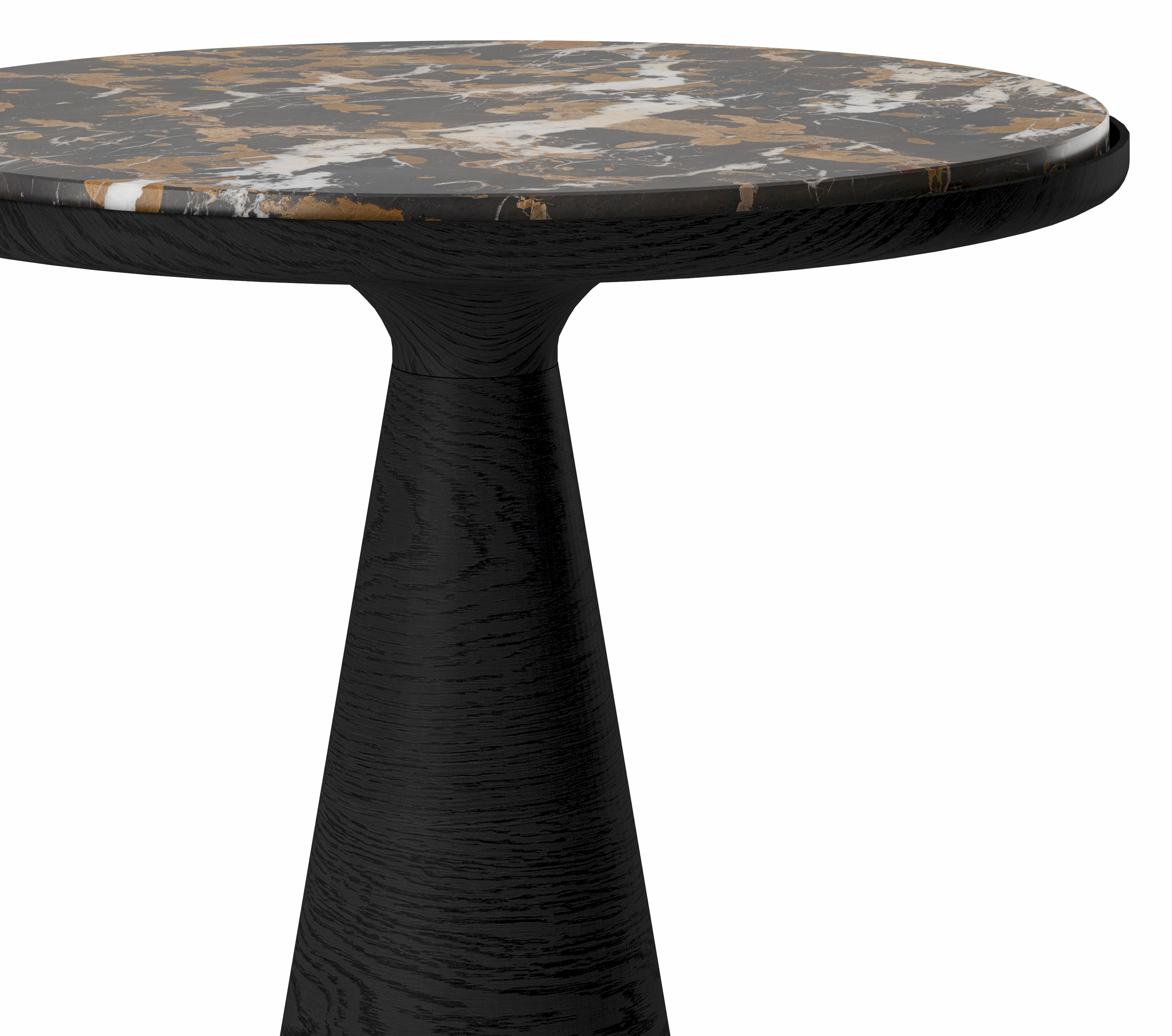 Table d'appoint Levanto armature en chêne noir et plateau Pietro rond en marbre en couleur Portoro Brown Ø50 x 45 cm