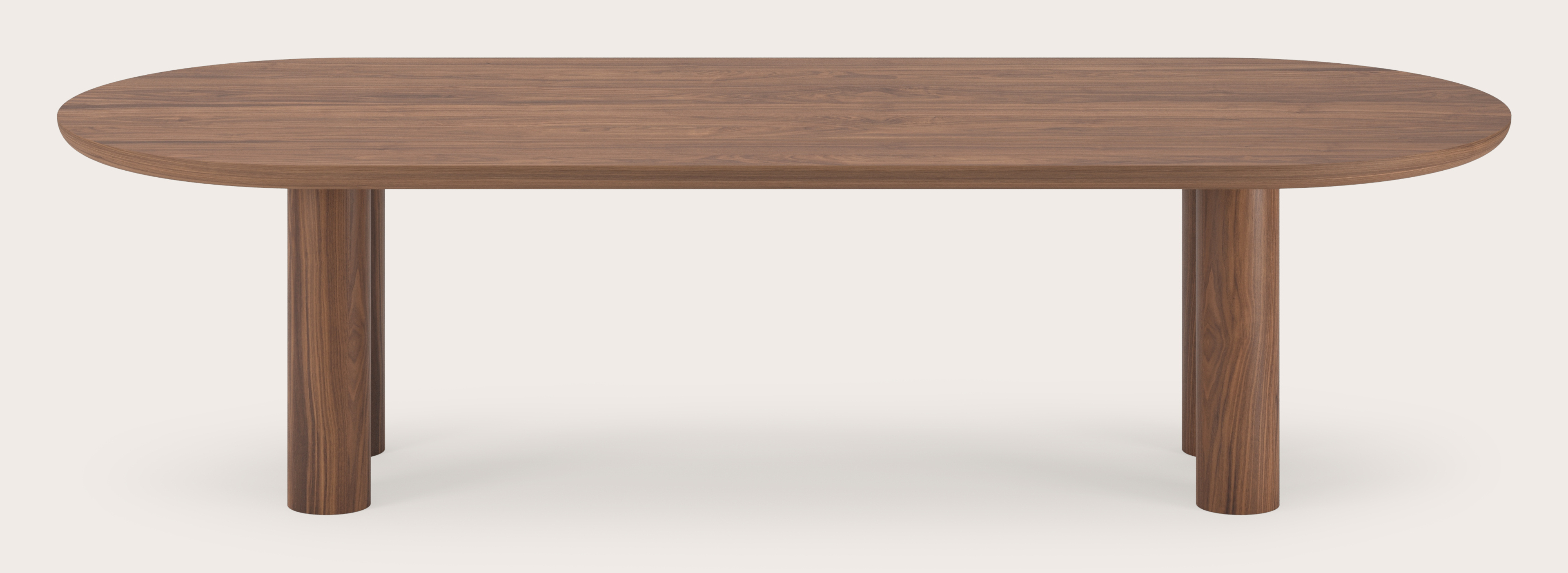 Eettafel Amato Rondo onderstel met plat ovaal Amato blad in walnoot 300 x 115 x 79 cm