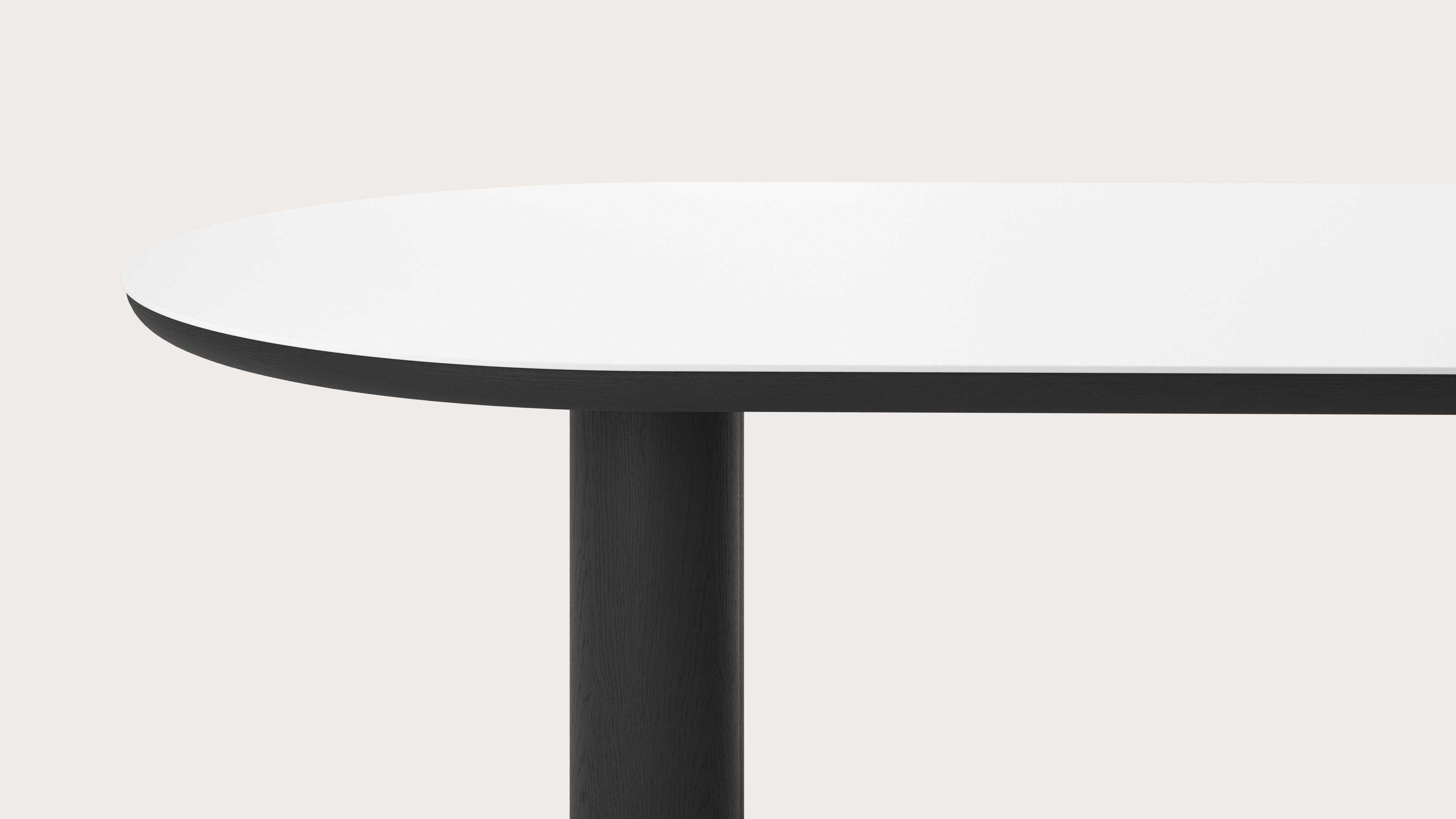 Eettafel Amato Rondo onderstel in zwarte eik met plat ovaal volkeramisch Ceramo blad in kleur Arctic White 300 x 120 x 76 cm