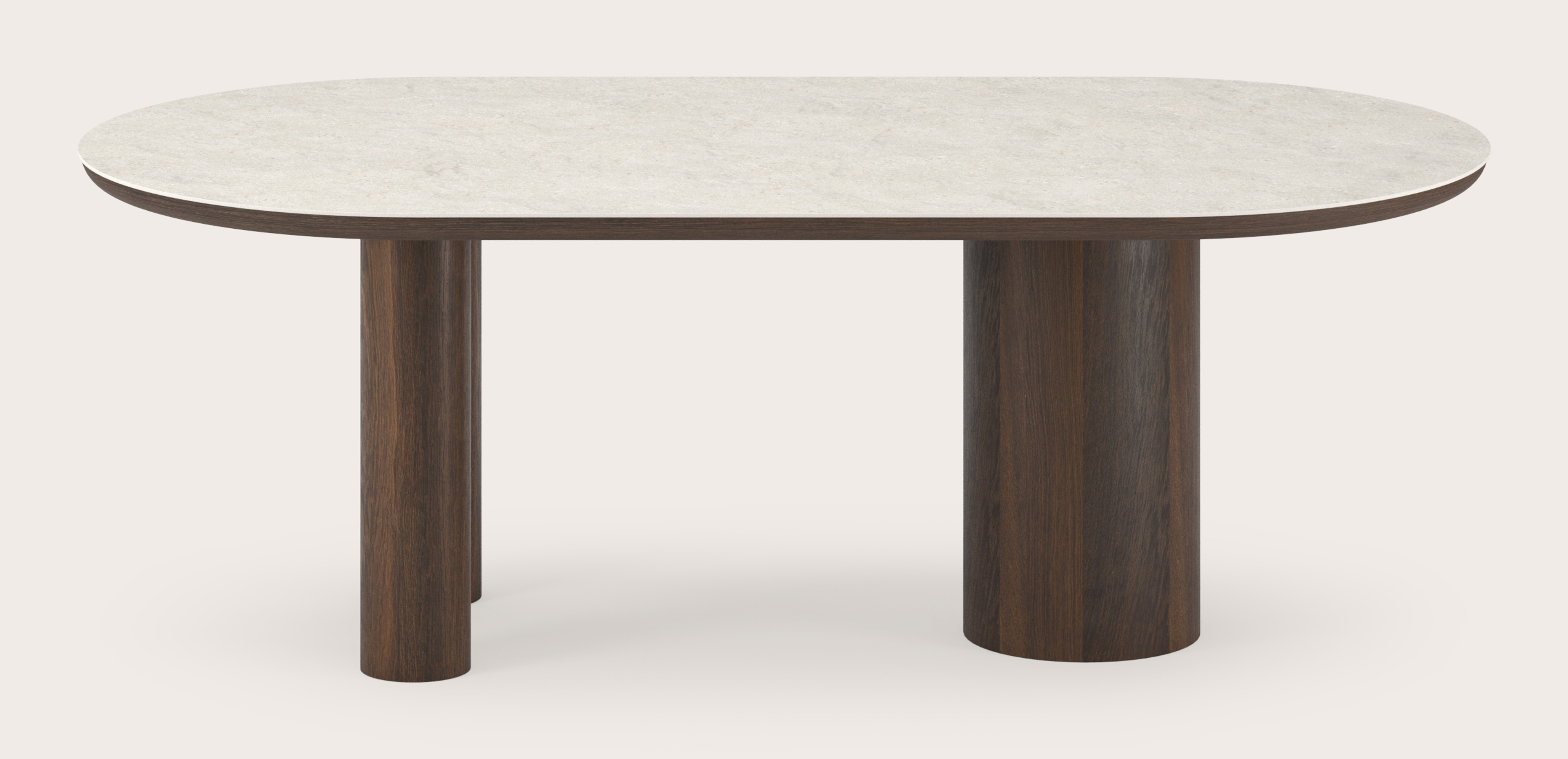 Table de salle à manger Amato Rondo armature en chêne fumé avec plateau Ceramo ovale plat en céramique en couleur Shilin 220 x 110 x 76 cm