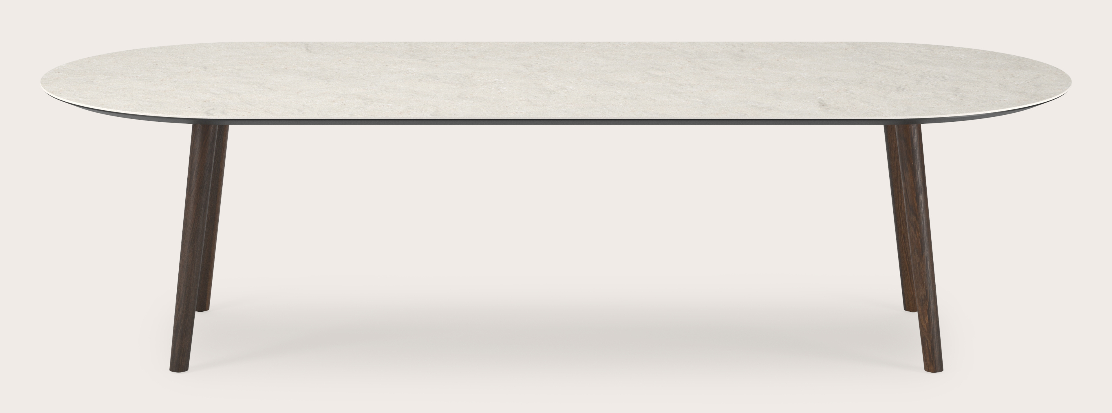 Table de salle à manger Conico armature en chêne fumé avec plat plateau Ceramo ovale en céramique en couleur Shilin 300 x 120 x 77 cm