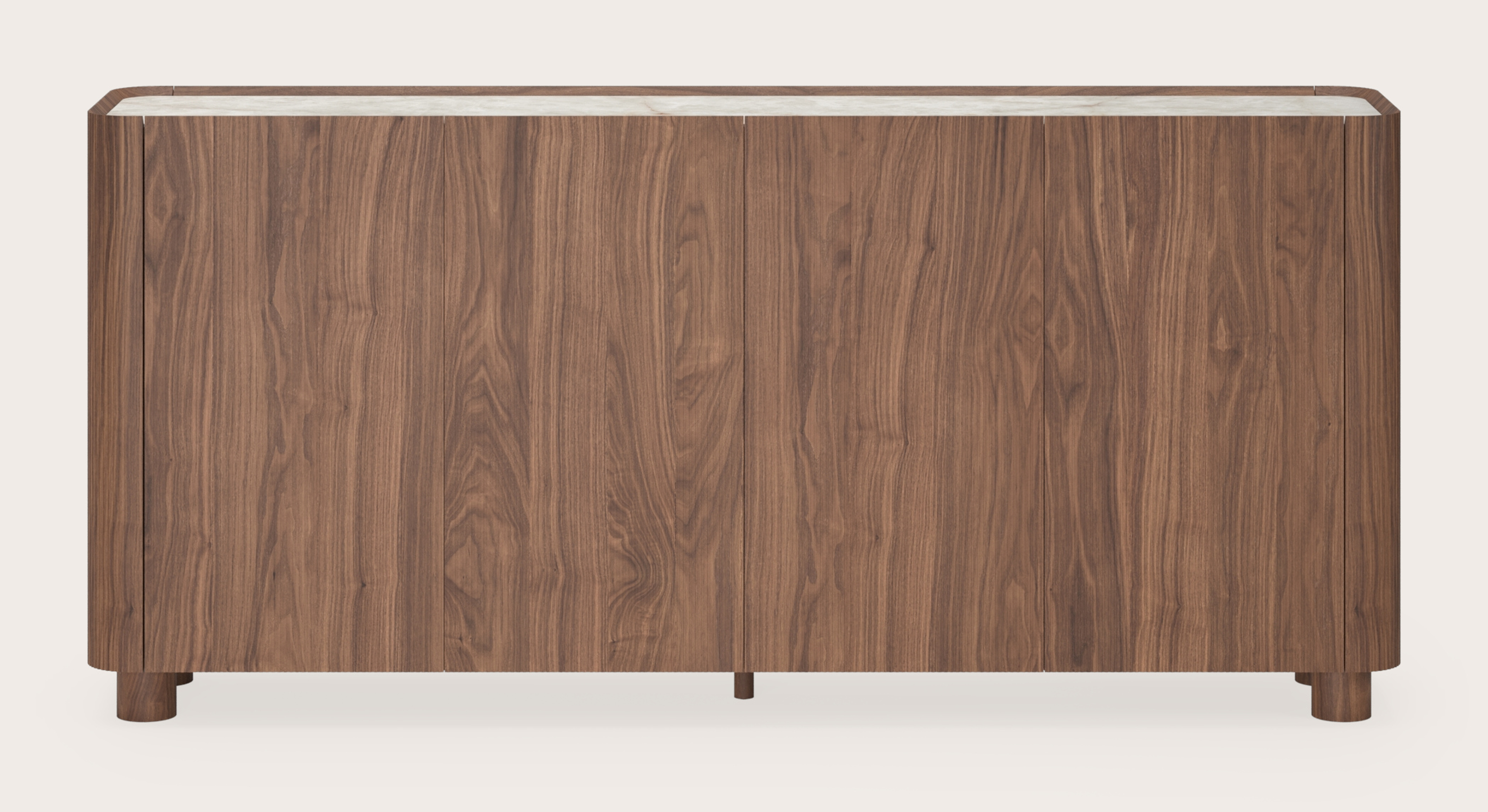 Buffet haut Grivato en noyer avec pieds ronds avec plateau Ceramo rond en céramique en couleur Himalaya 219 x 45 cm