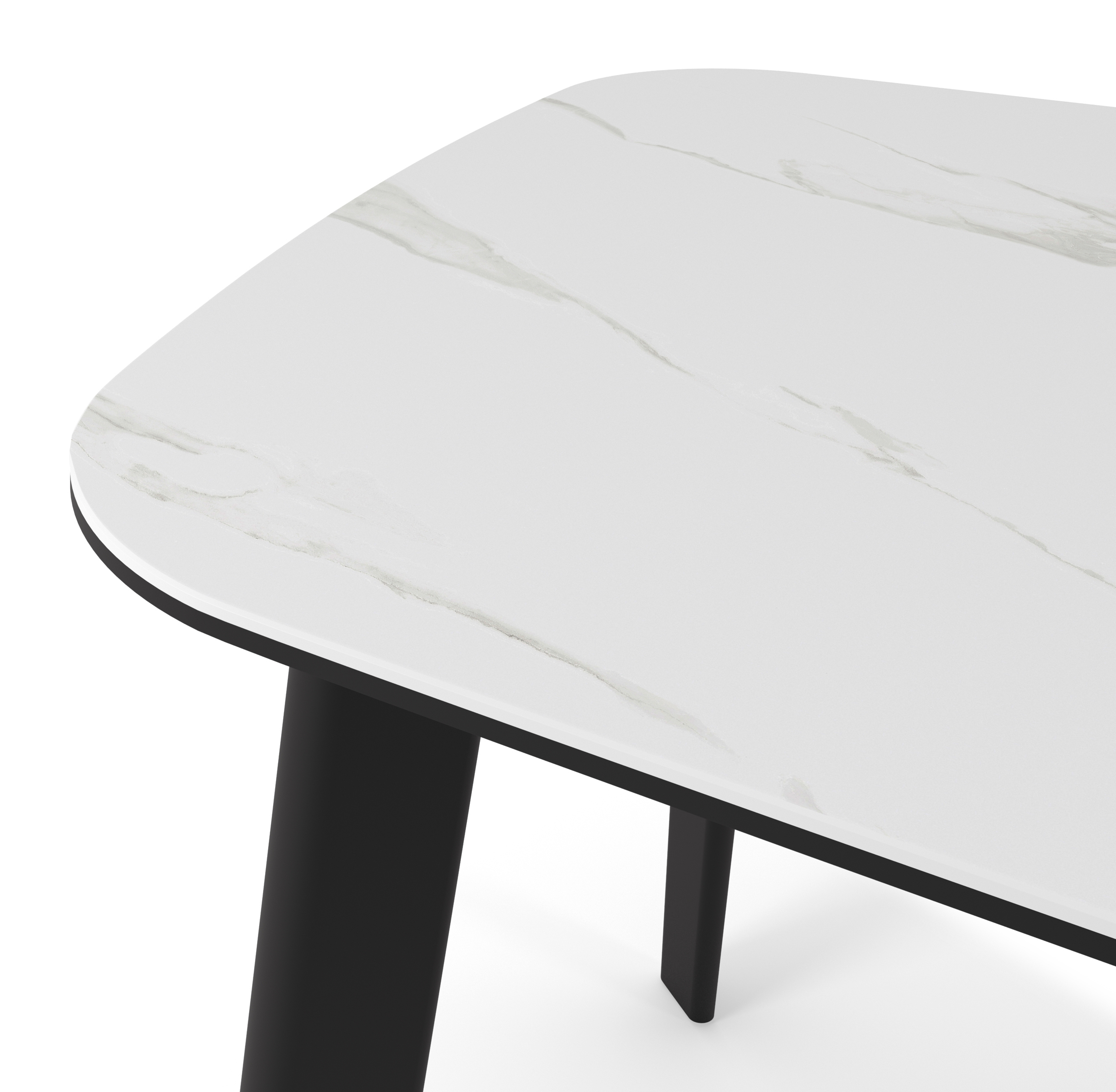Eettafel Astili onderstel in zwart metaal met bootvormig volkeramisch blad in kleur Noble White 200 x 100 x 76 cm