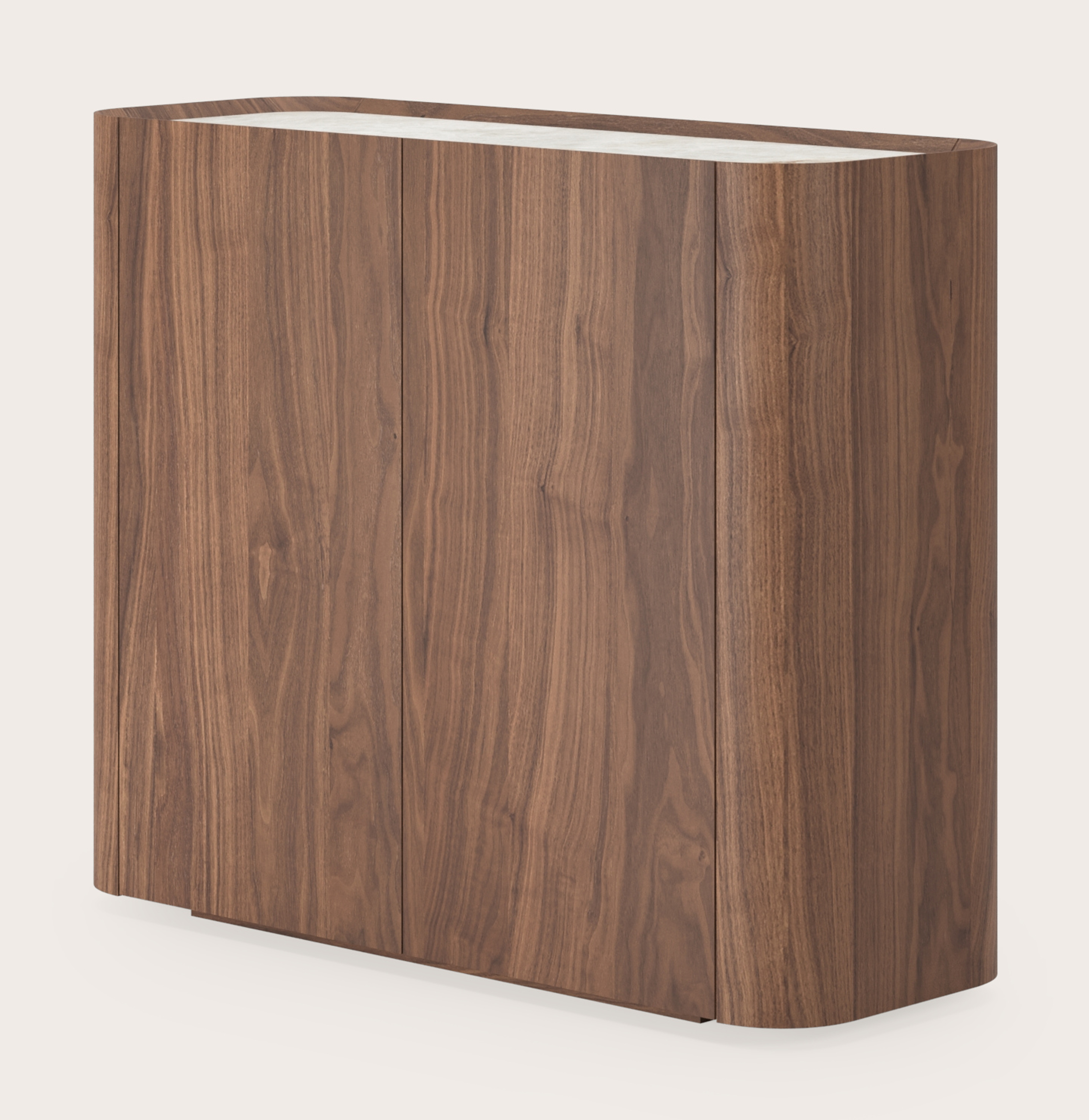 Curvato halkast in walnoot met volkeramisch Ceramo blad in kleur Himalaya 98x36x78cm