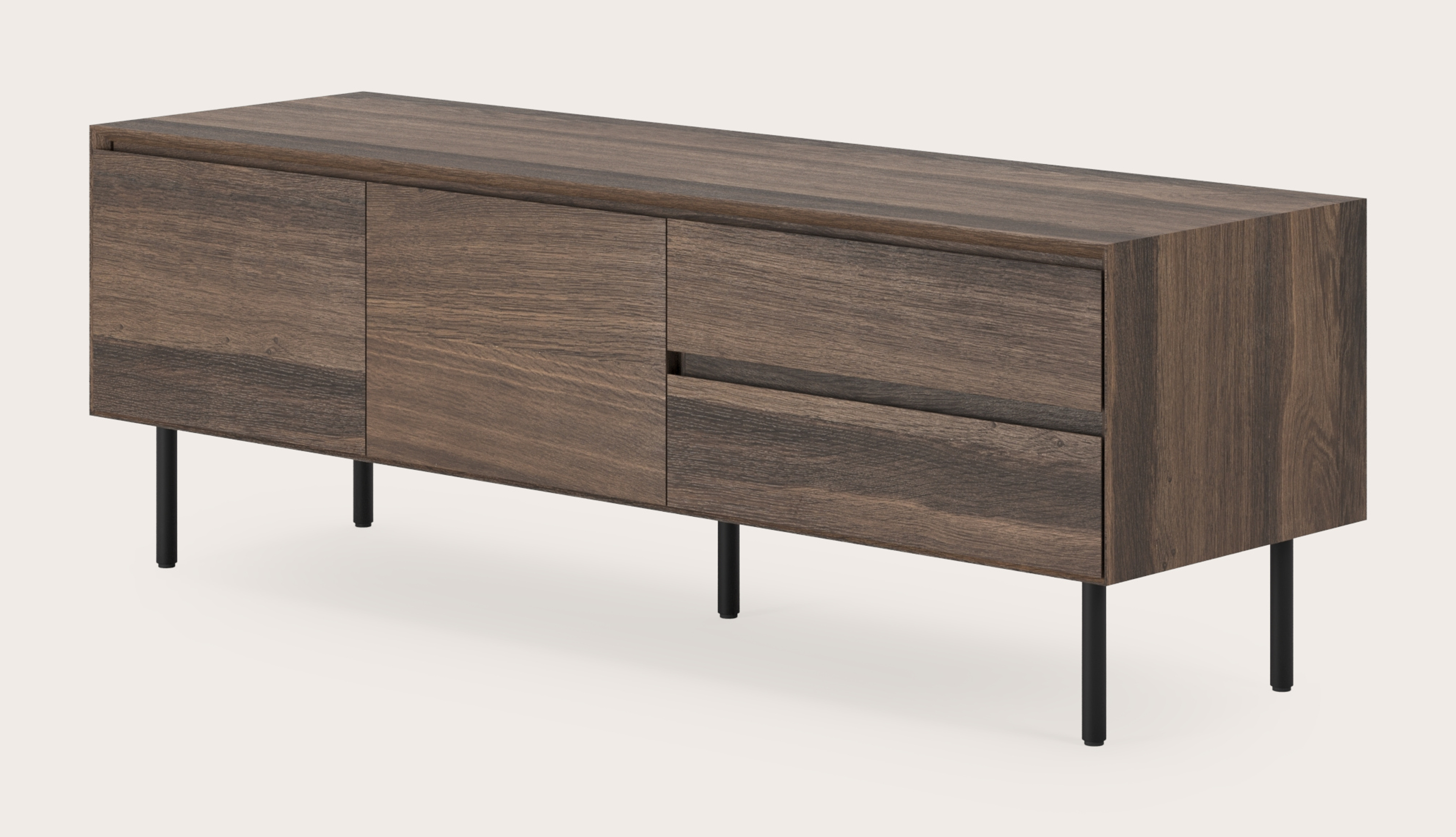 Meuble tv Arno en chêne fumé avec pieds ronds 150 x 45 cm