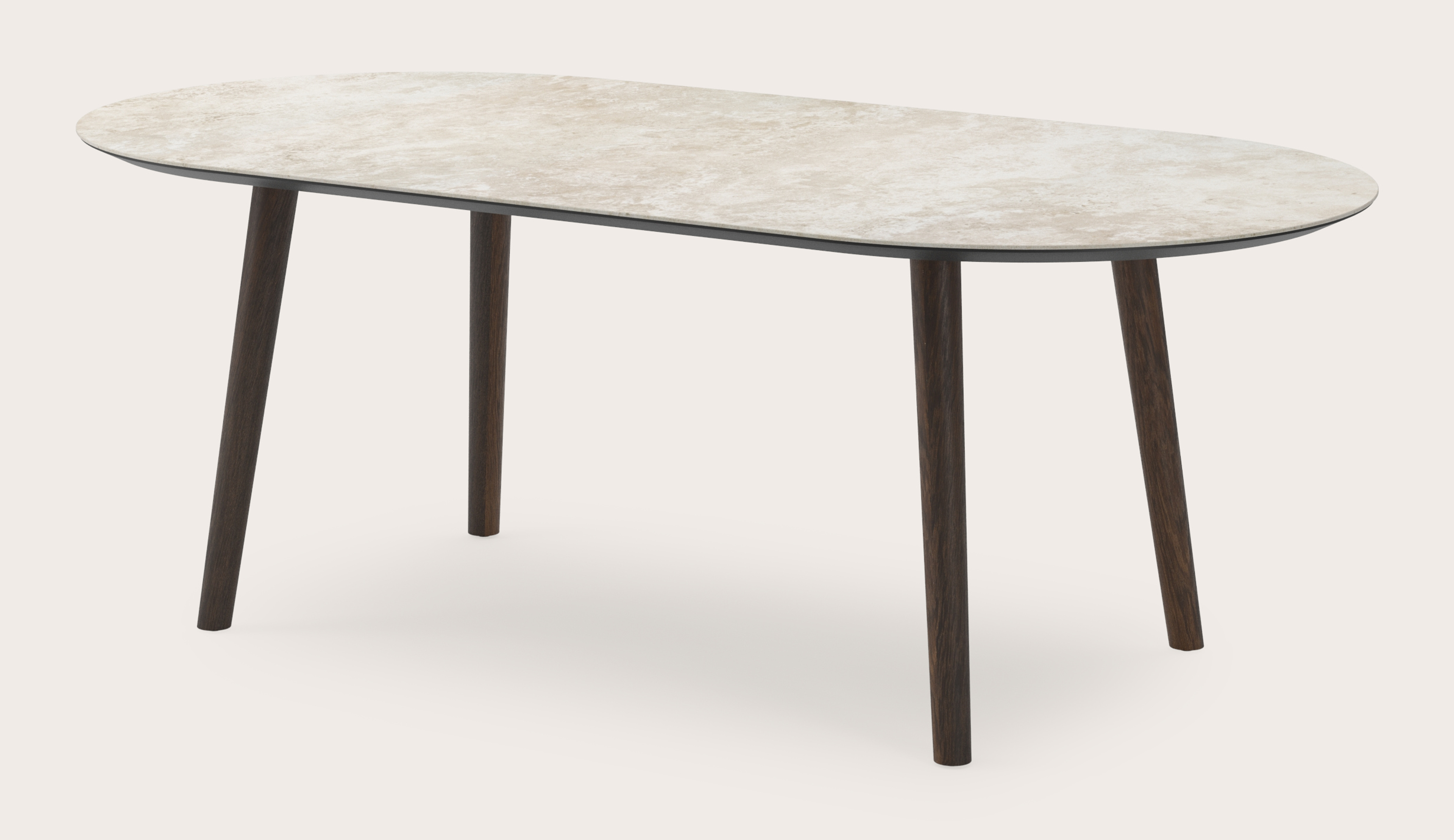 Table de salle à manger Conico armature en chêne fumé avec plat plateau Ceramo ovale en céramique en couleur Rapolano 220 x 110 x 77 cm
