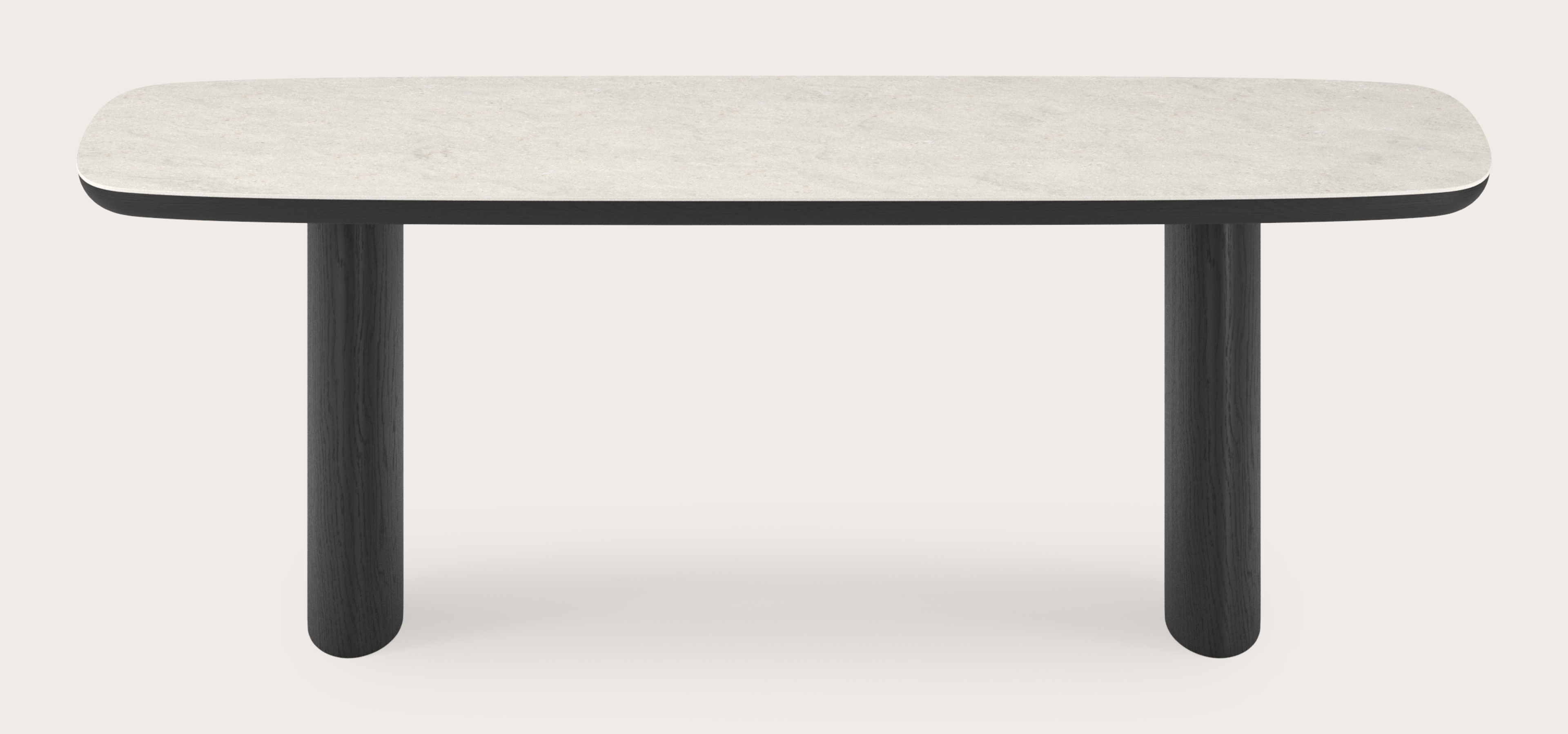Eettafel Amato Ellipso onderstel in zwarte eik met bootvormig volkeramisch Ceramo blad in kleur Shilin 220 x 105 x 76 cm