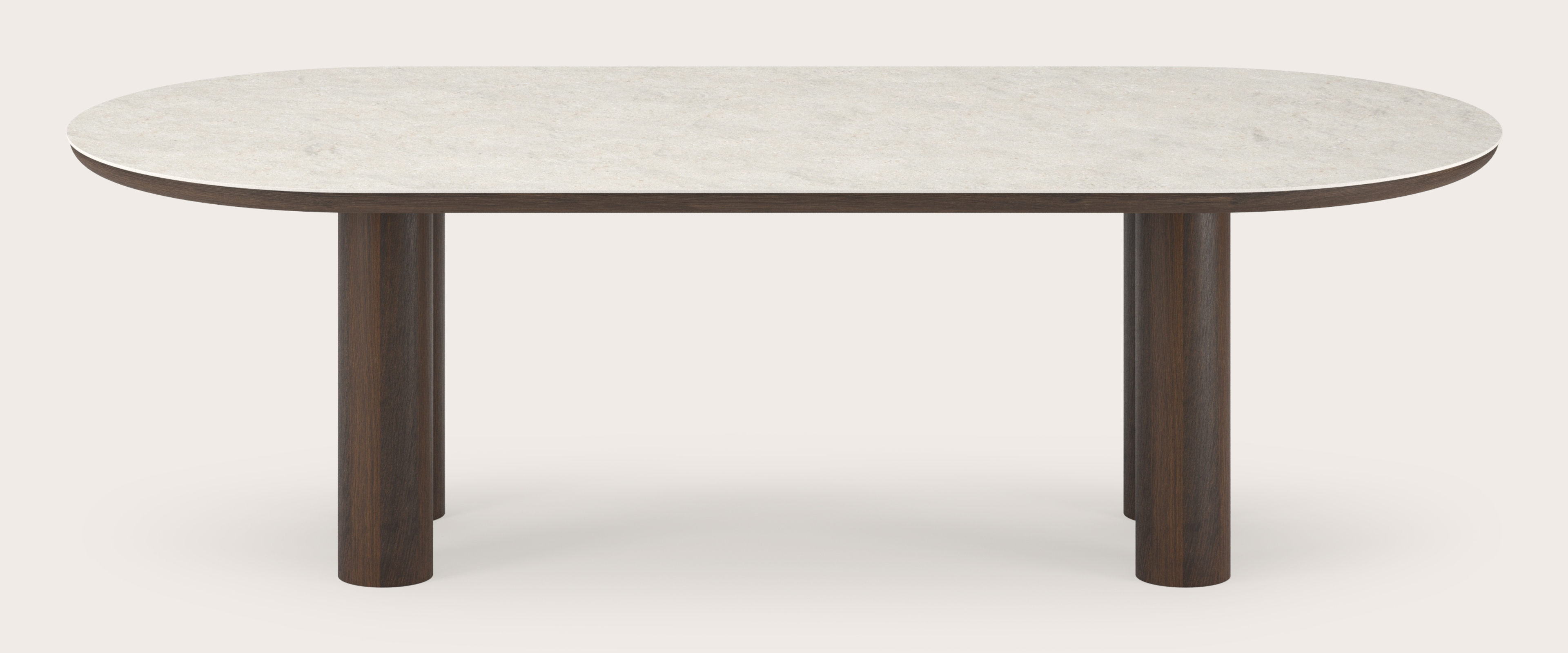 Table de salle à manger Amato Rondo armature en chêne fumé avec plateau Ceramo ovale plat en céramique en couleur Shilin 260 x 115 x 76 cm