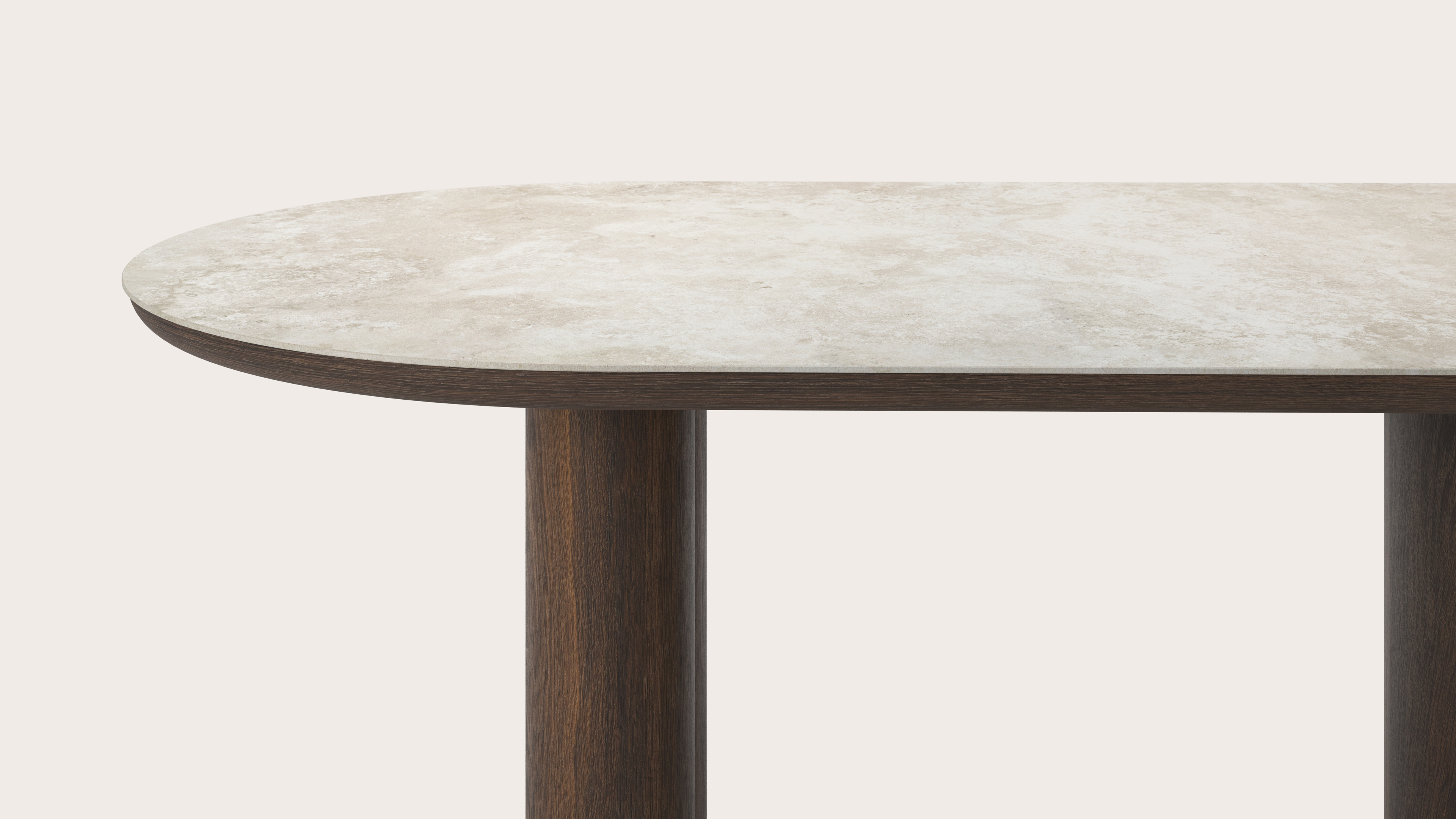 Eettafel Amato Rondo onderstel in gerookte eik met plat ovaal volkeramisch Ceramo blad in kleur Rapolano 220 x 110 x 76 cm