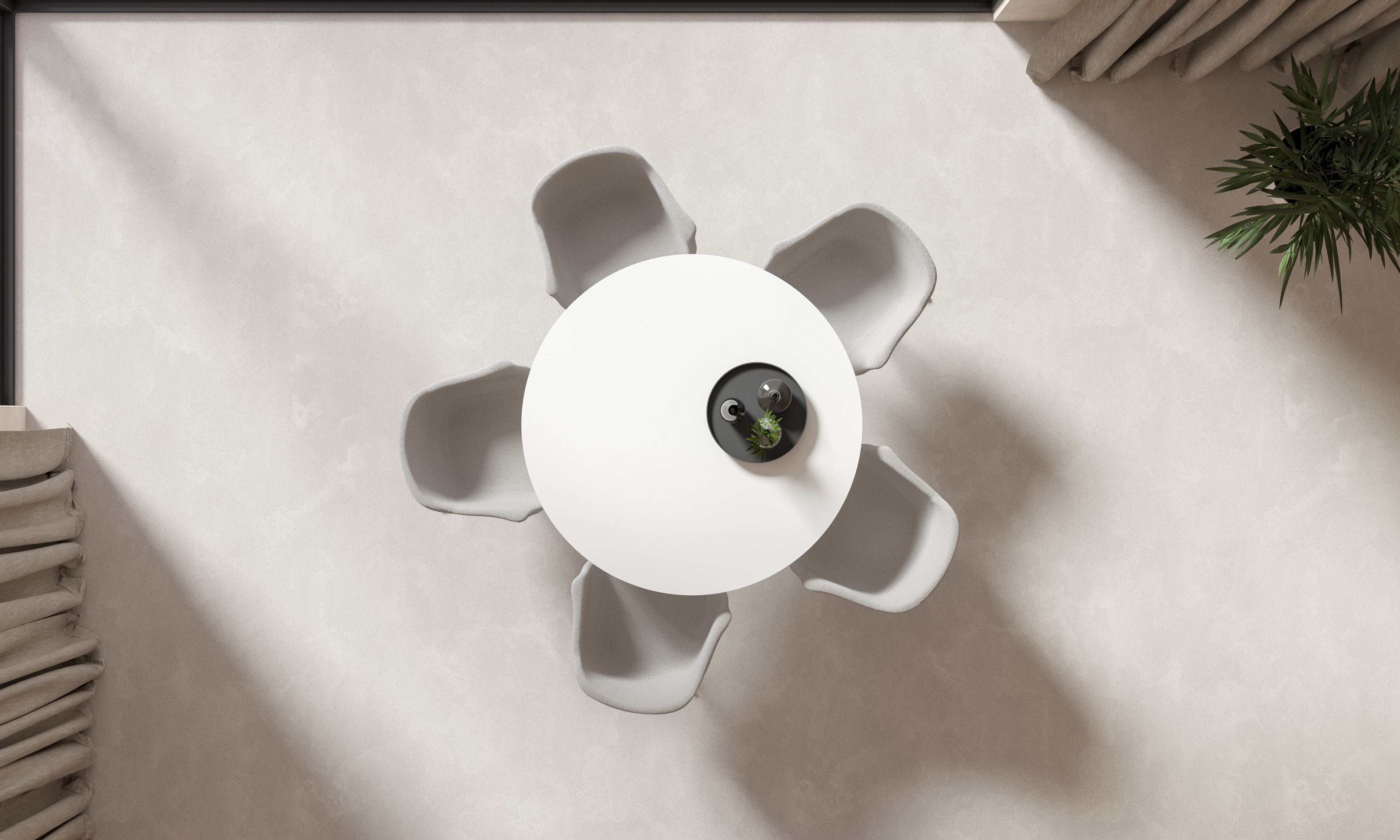 Eettafel Clino onderstel in natuurkleurige eik met rond volkeramisch Ceramo blad in kleur Arctic White Ø130 x 77 cm
