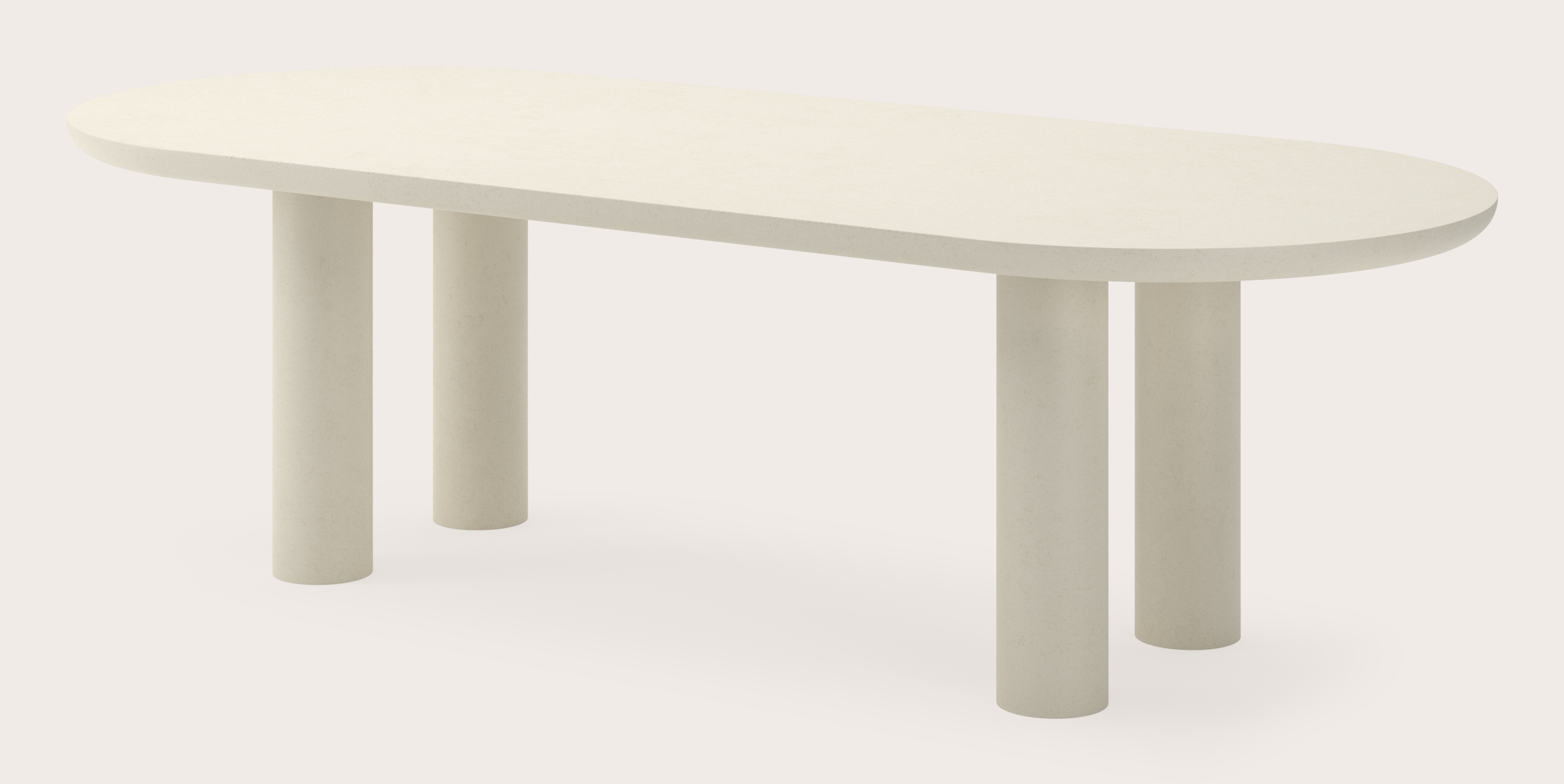 Table de salle à manger Amato Rondo armature avec plateau Amato en forme ovale plat en Claylime en couleur Ecru 260 x 110 x 79 cm
