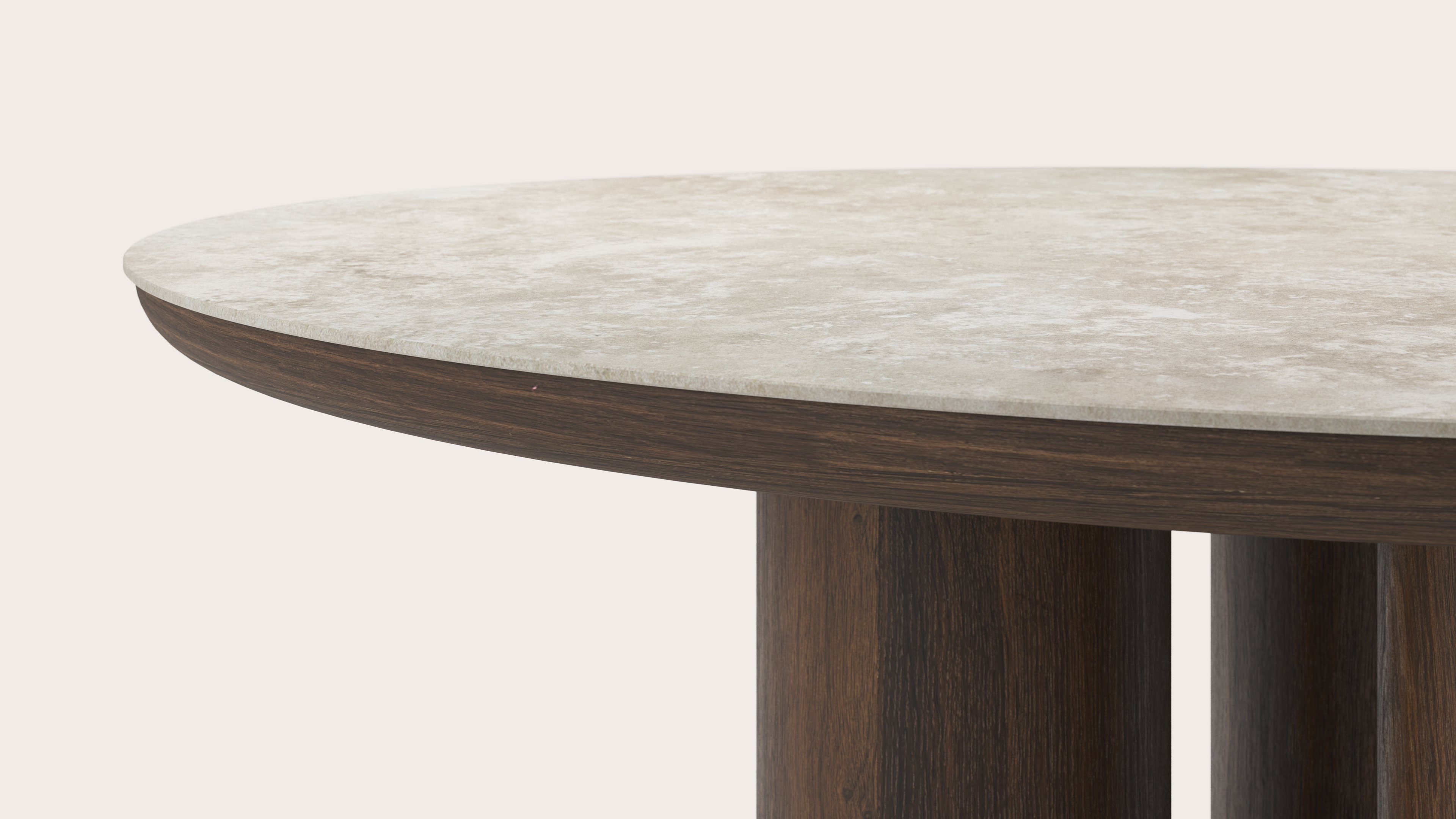 Table de salle à manger Amato Rondo armature en chêne fumé avec plateau Ceramo rond en céramique en couleur Rapolano Ø150 x 76 cm