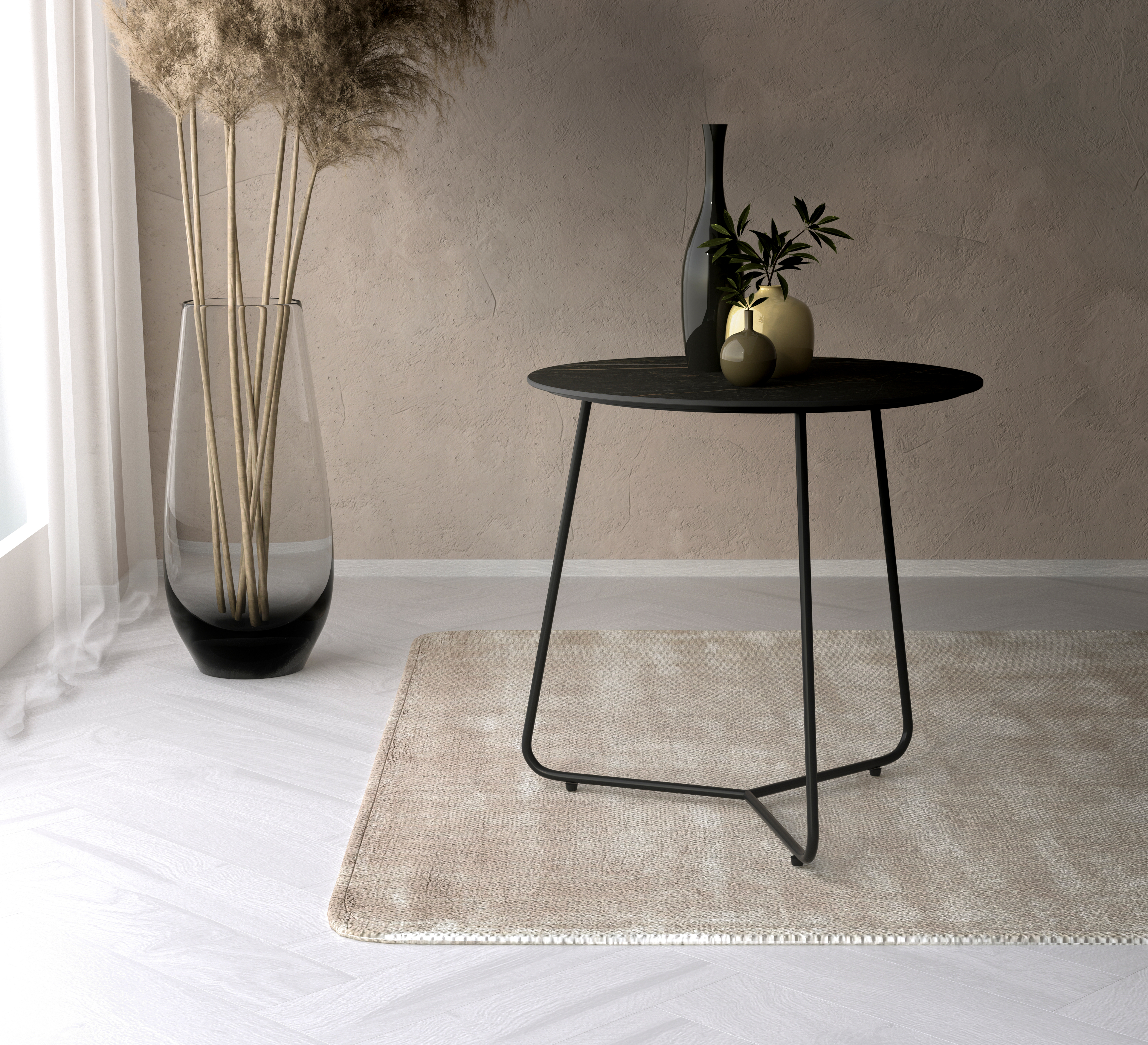 Bijzettafel Marzo onderstel zwart metaal met Ceramo blad keramiek in kleur Black Obsession
