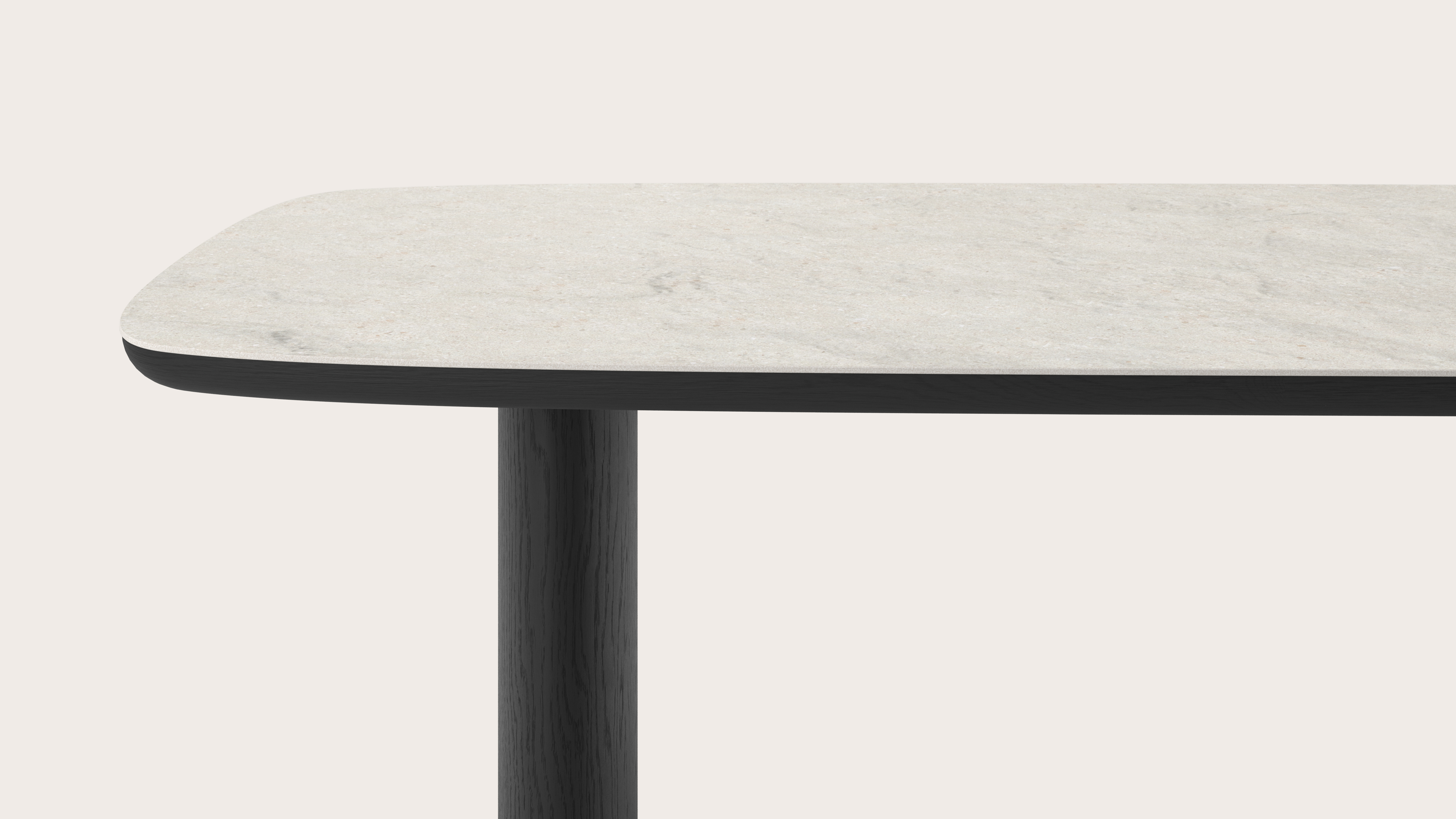 Eettafel Amato Ellipso onderstel in zwarte eik met bootvormig volkeramisch Ceramo blad in kleur Shilin 220 x 105 x 76 cm