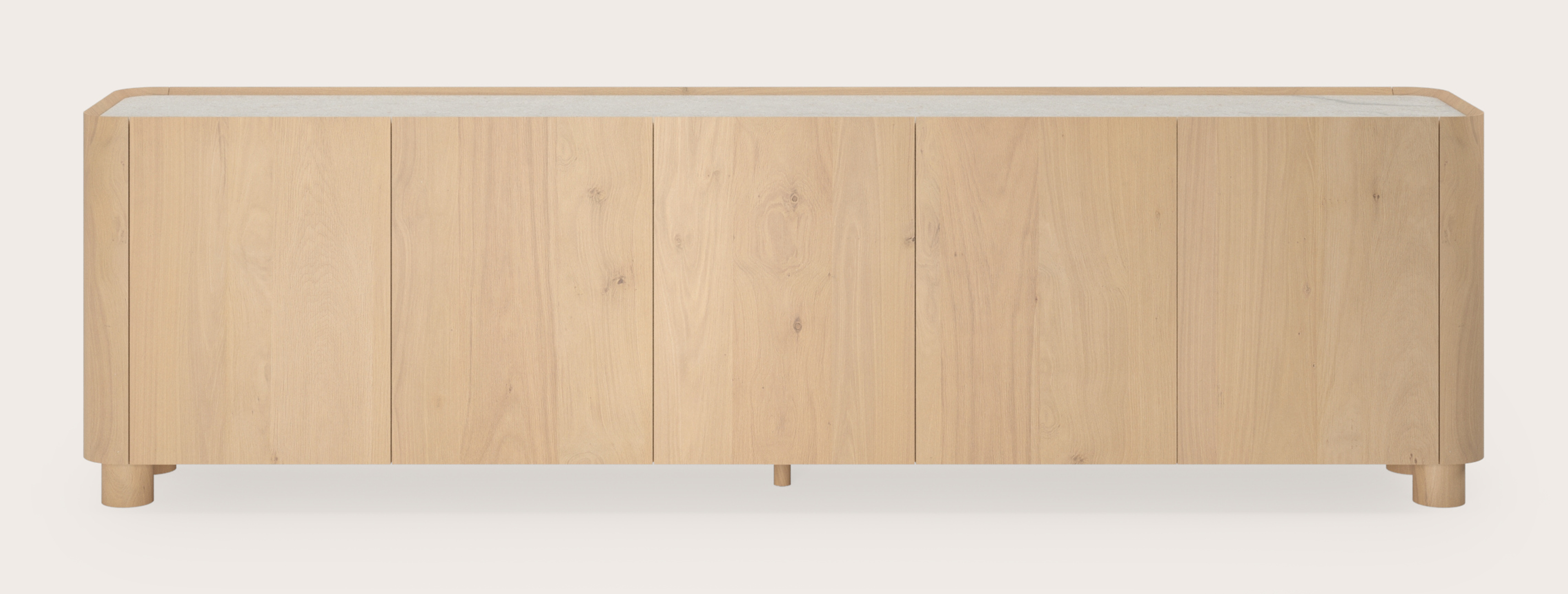 Buffet Curvato en chêne couleur naturelle avec pieds ronds en bois avec plateau Ceramo en céramique en couleur Shilin 269 x 45 x 76 cm