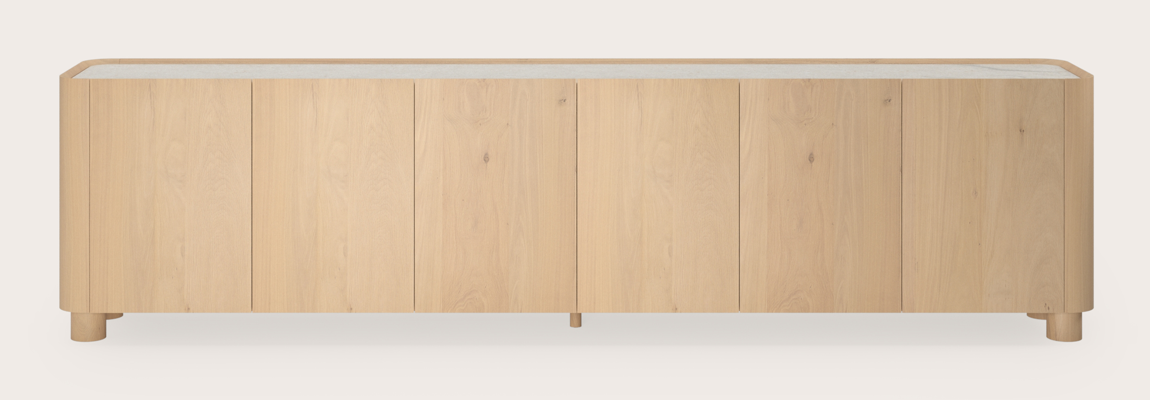 Buffet Curvato en chêne couleur naturelle avec pieds ronds en bois avec plateau Ceramo en céramique en couleur Shilin 294 x 45 x 76 cm