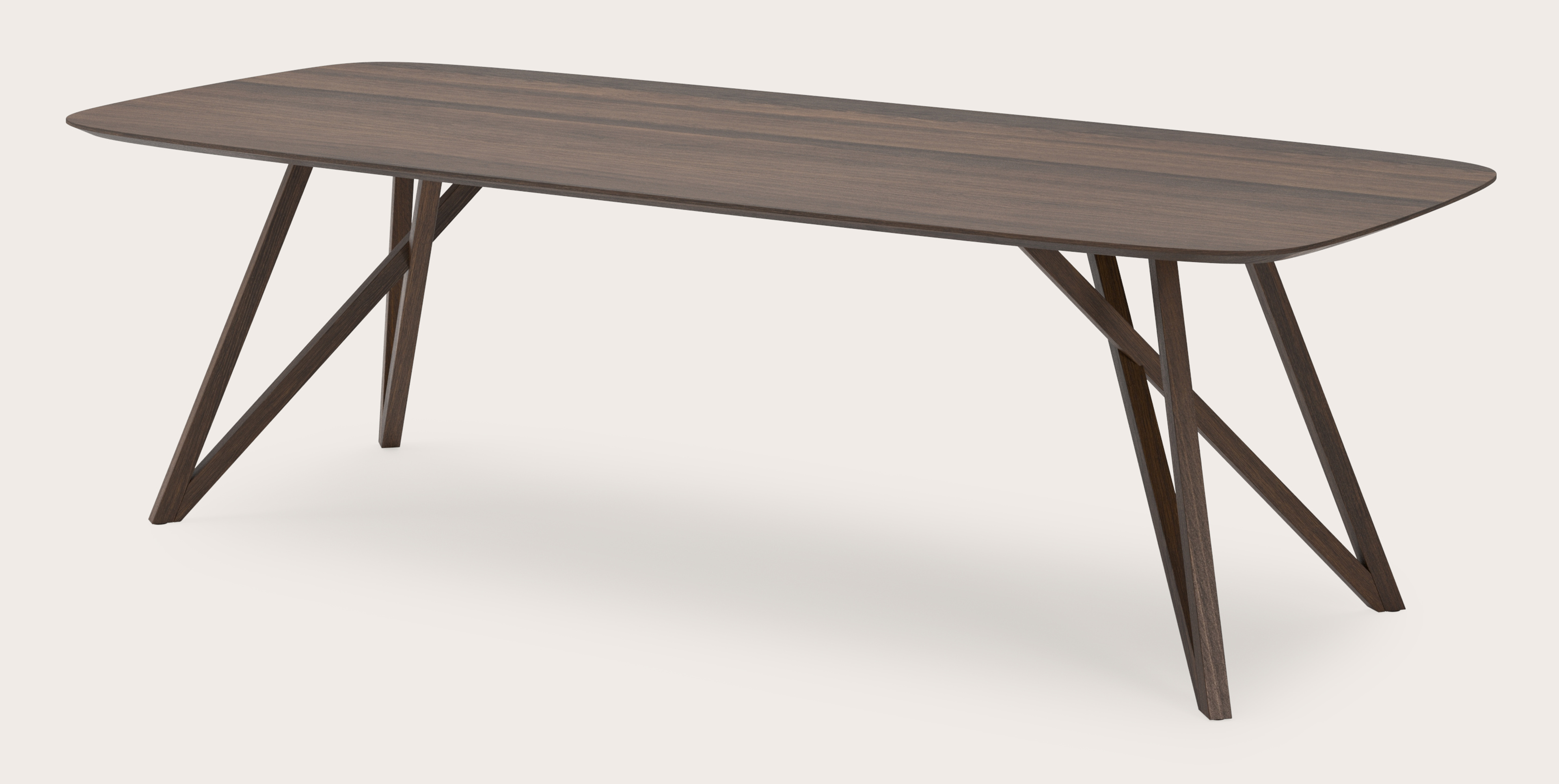 Table de salle à manger Ragno armature en chêne fumé avec plateau Finesso forme arrondie en chêne fumé 260 x 110 x 77 cm