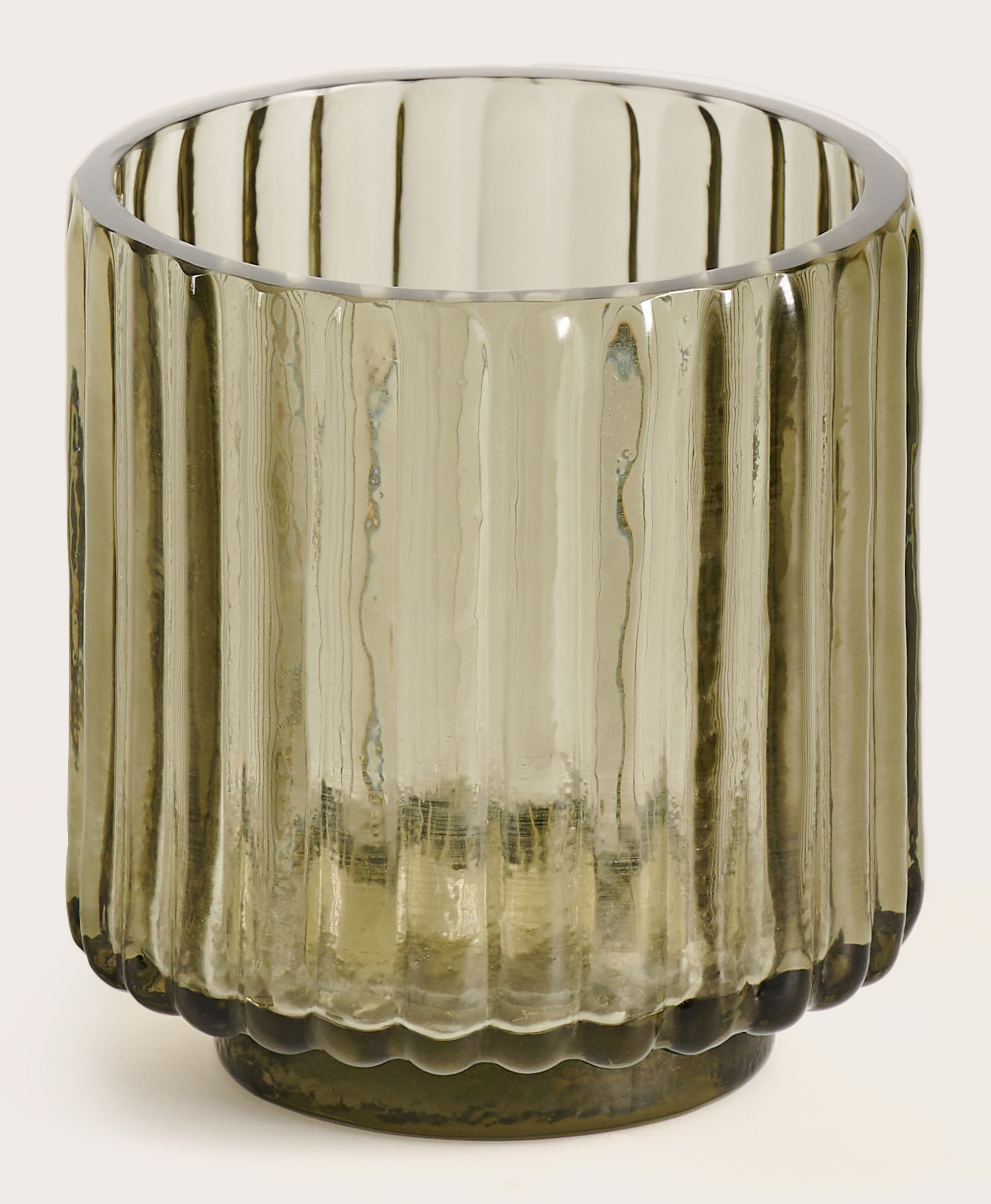 Tribeca theelicht geribbeld glas Steel Grey Ø9xH10cm