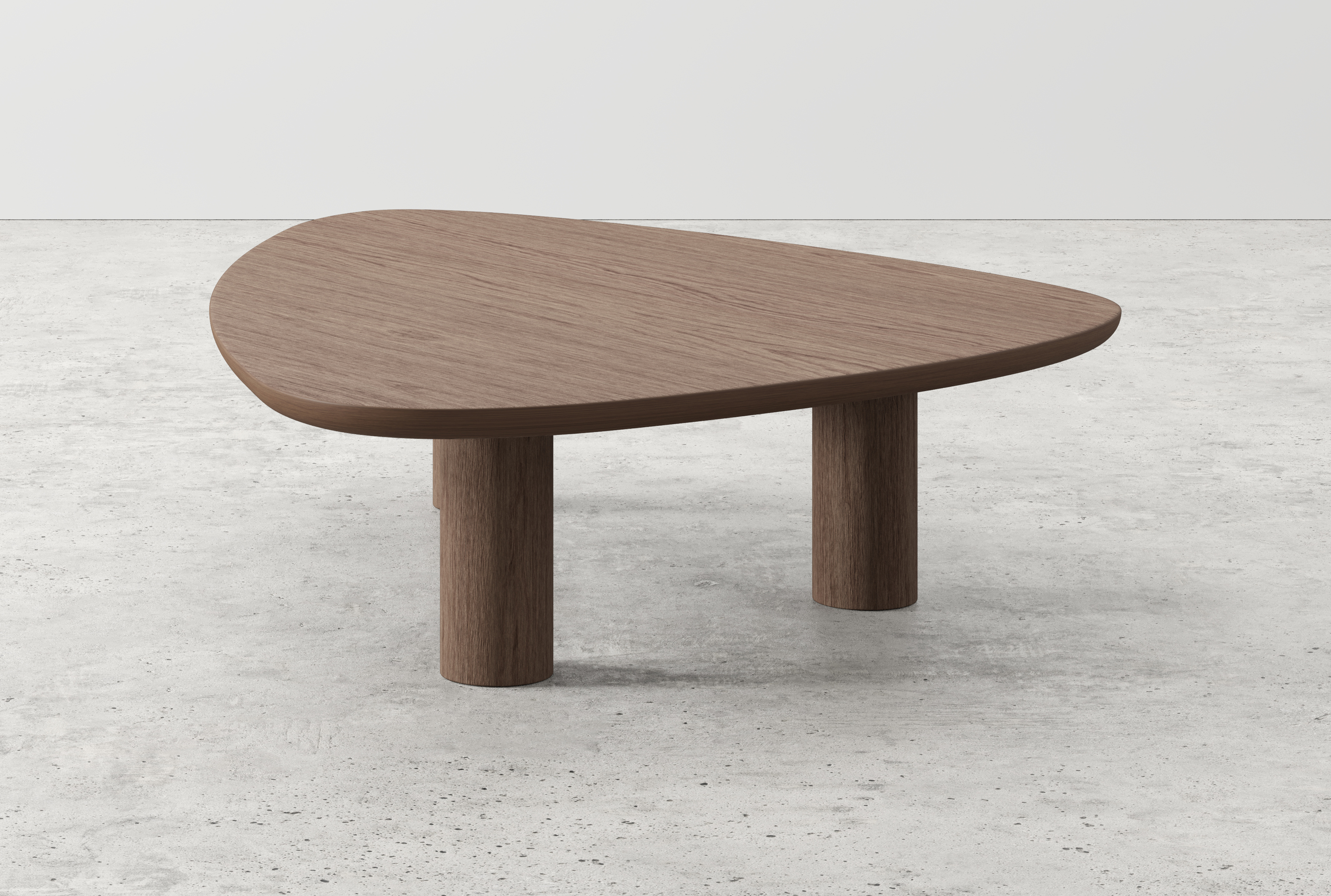 Salontafel Amato XSmall Rondo onderstel met plectrumvormig Amato blad in walnoot 140 x 115 x 34 cm