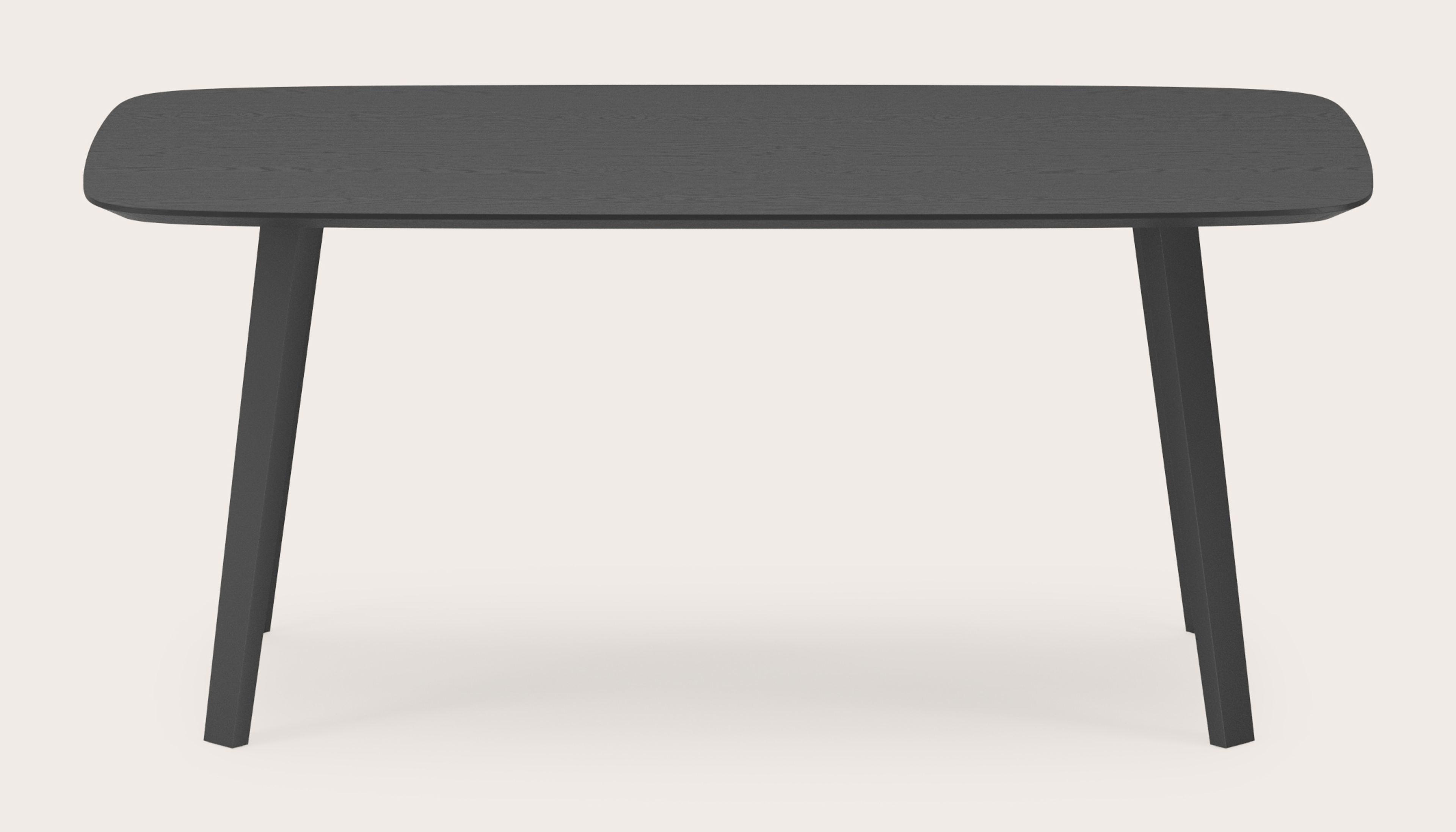 Eettafel Clino onderstel in zwart metaal met bootvormig Finesso blad in zwarte eik 180 x 100 x 77 cm