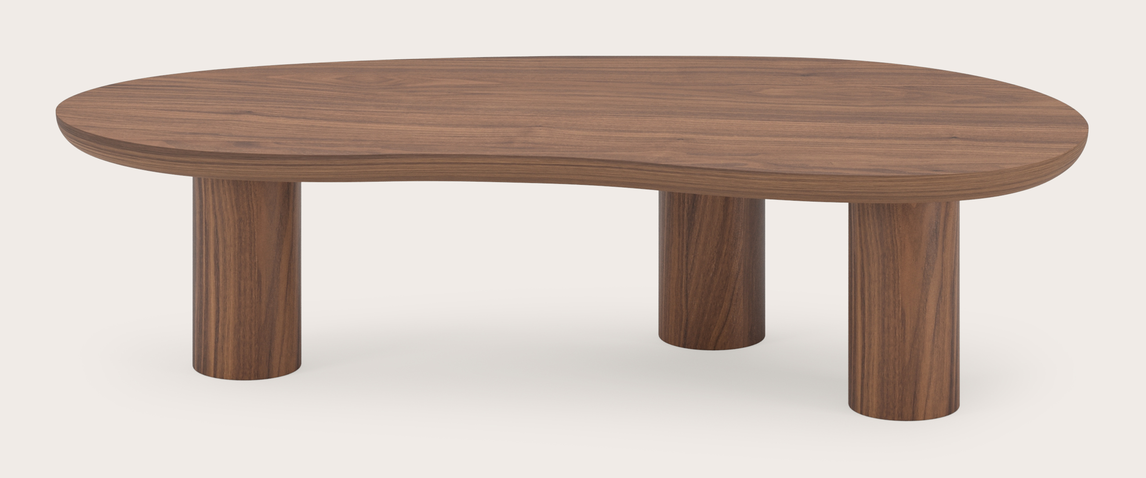 Salontafel Amato XSmall Rondo onderstel met blobvormig Amato blad in walnoot 113 x 56 x 29 cm