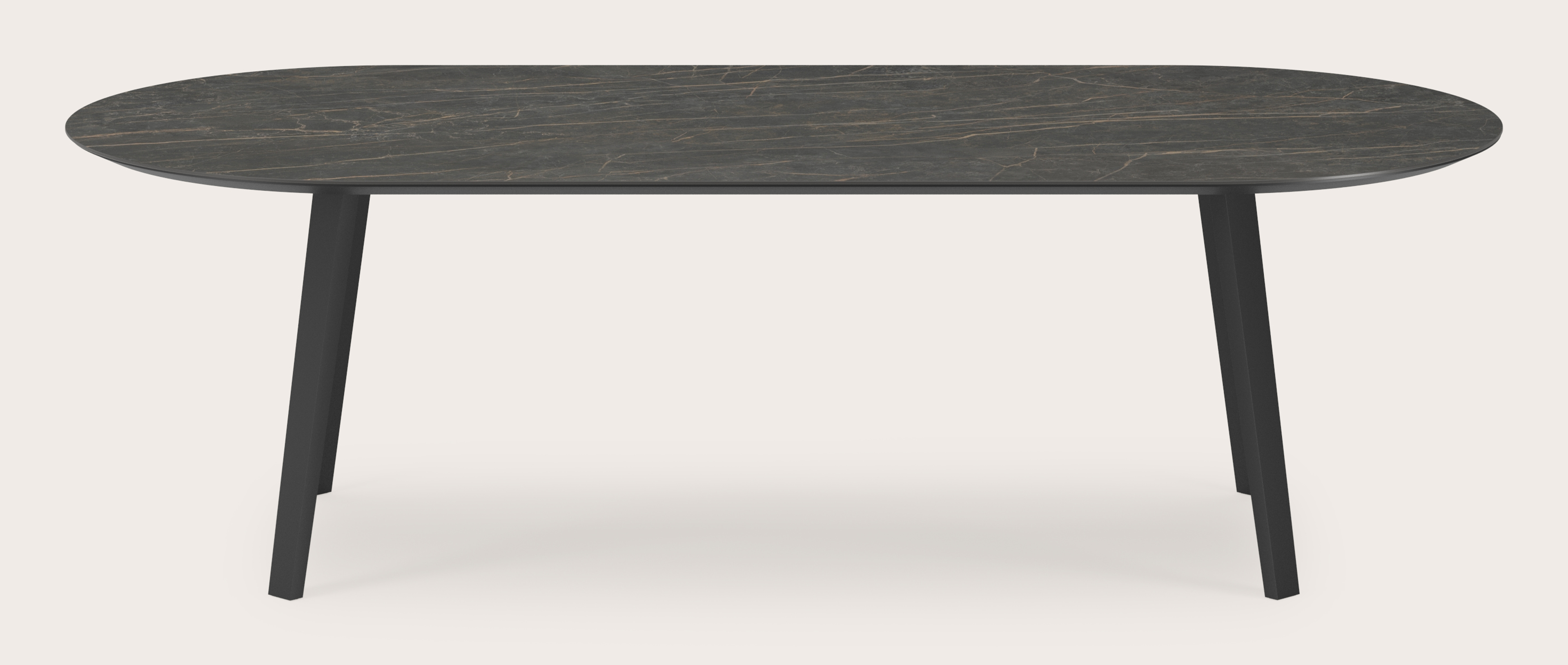 Table de salle à manger Clino armature en métal noir avec plateau Ceramo ovale plat en céramique en couleur Black Obsession 260 x 115 x 77 cm