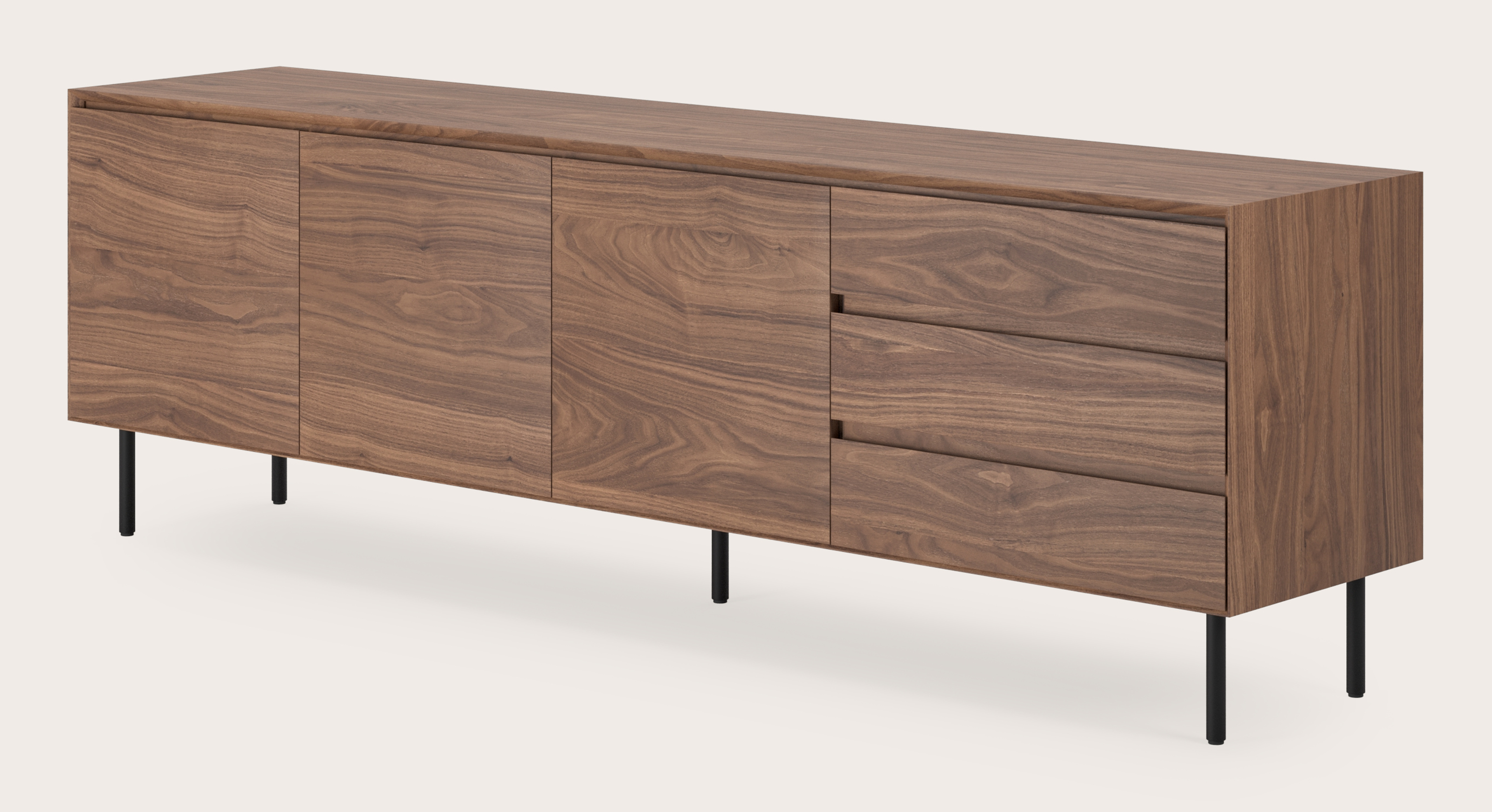 Buffet Arno en noyer avec pieds ronds 215 x 45 cm