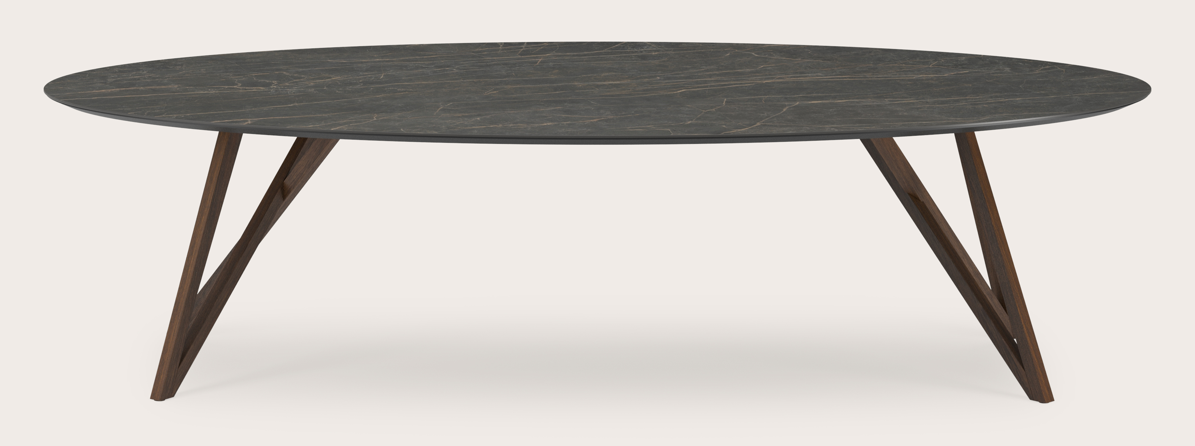 Table de salle à manger Ragno armature en chêne fumé avec plateau Ceramo ovale en céramique en couleur Black Obsession 300 x 140 x 77 cm