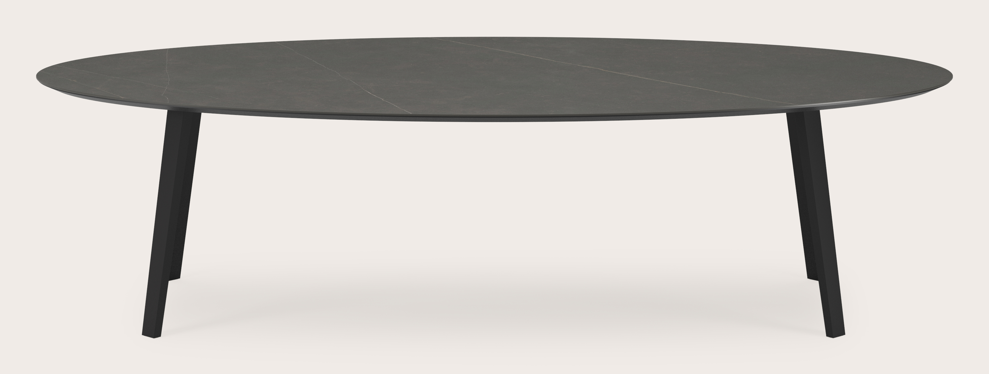 Table de salle à manger Clino armature en métal noir avec plateau Ceramo ovale en céramique en couleur Calatorao 300 x 140 x 77 cm