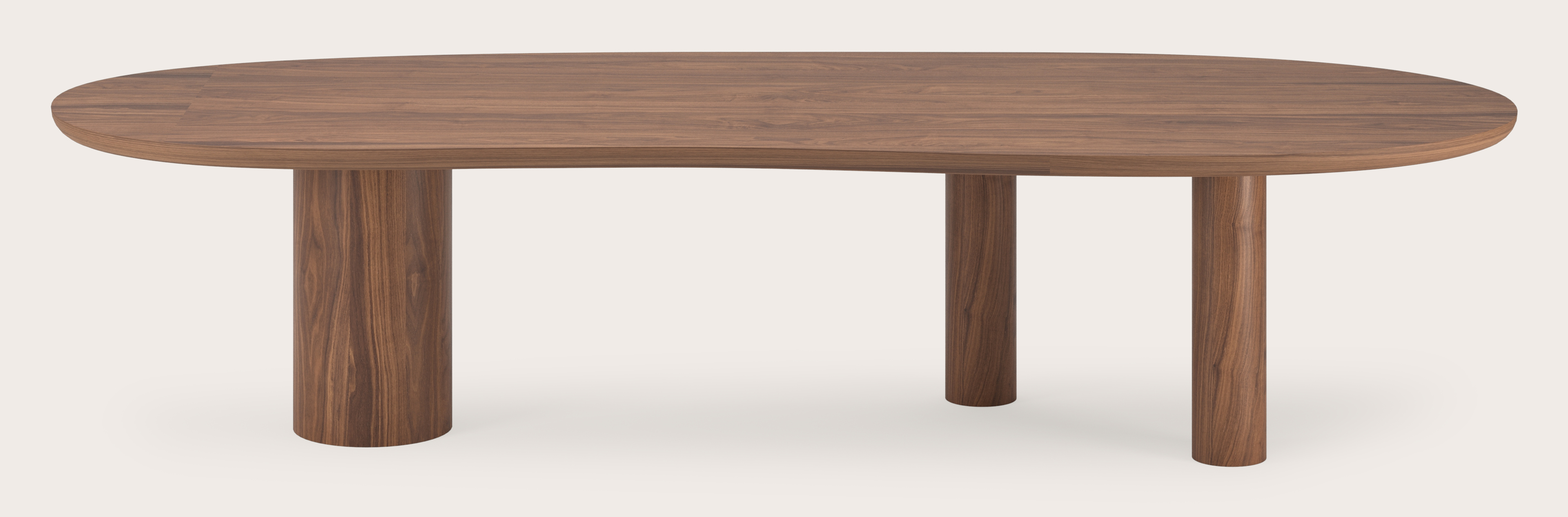 Table de salle à manger Amato Rondo armature avec plateau Amato en forme blob en noyer 340 x 127 x 79 cm