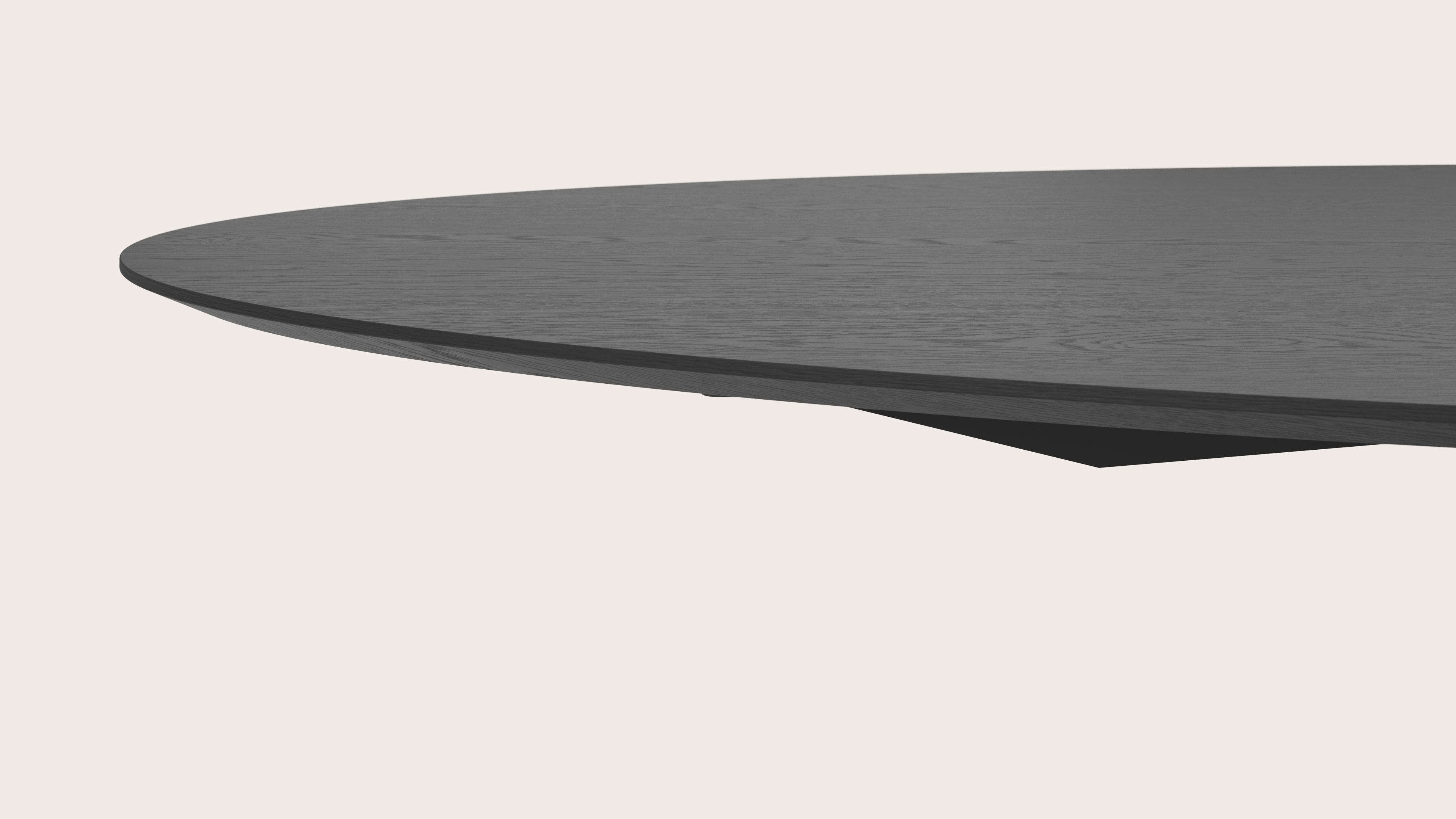 Eettafel Tulipo onderstel in zwart metaal met ovaal Finesso blad in zwarte eik 300 x 140 x 76.80 cm