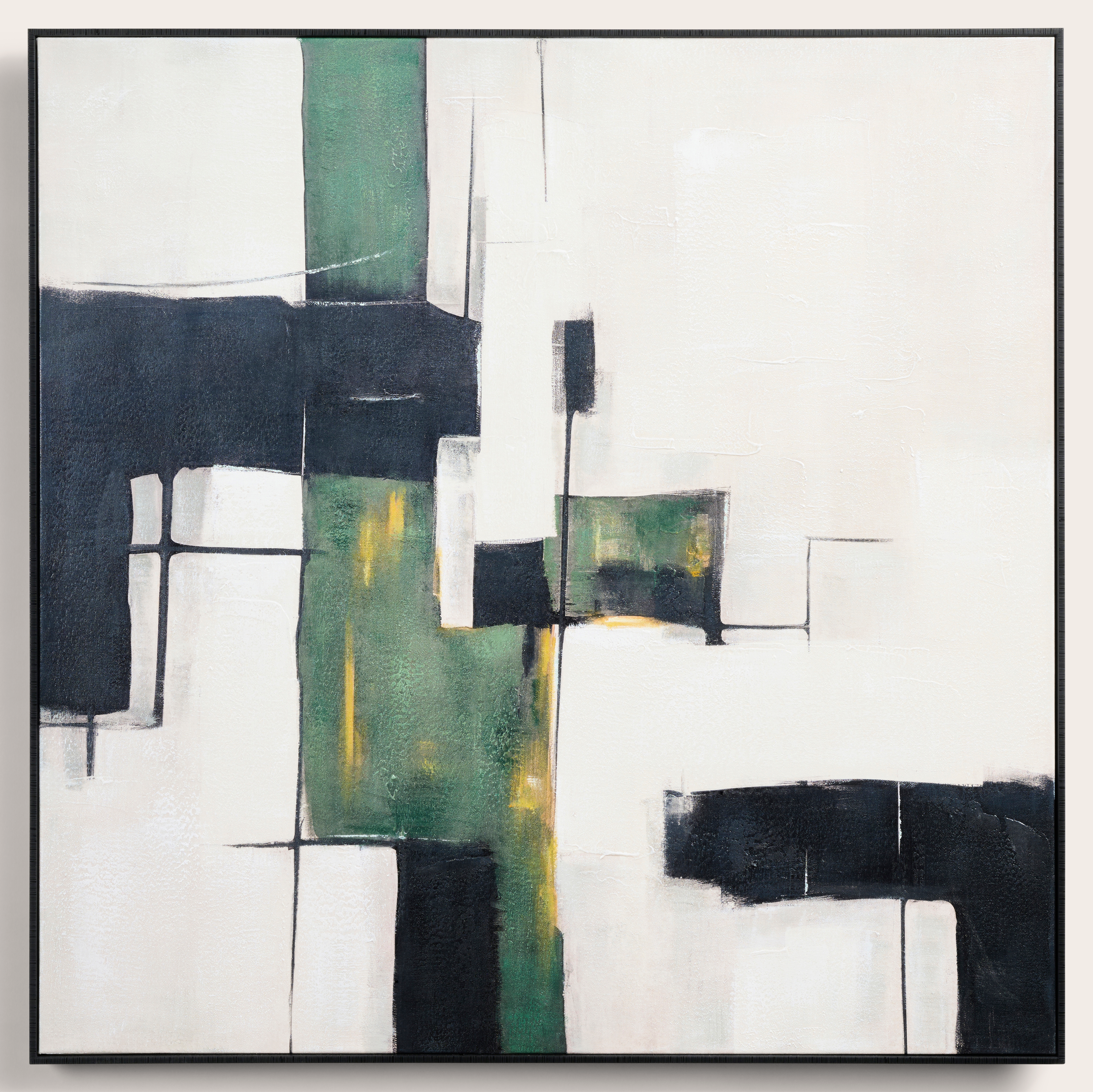 Menton schilderij groen in zwart frame 100x100cm