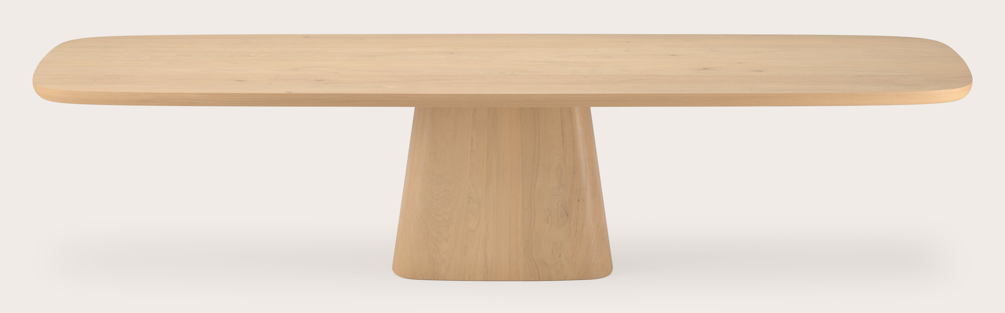 Eettafel Amato Cuadro onderstel met bootvormig Amato blad in natuurkleurige eik 340 x 120 x 76 cm