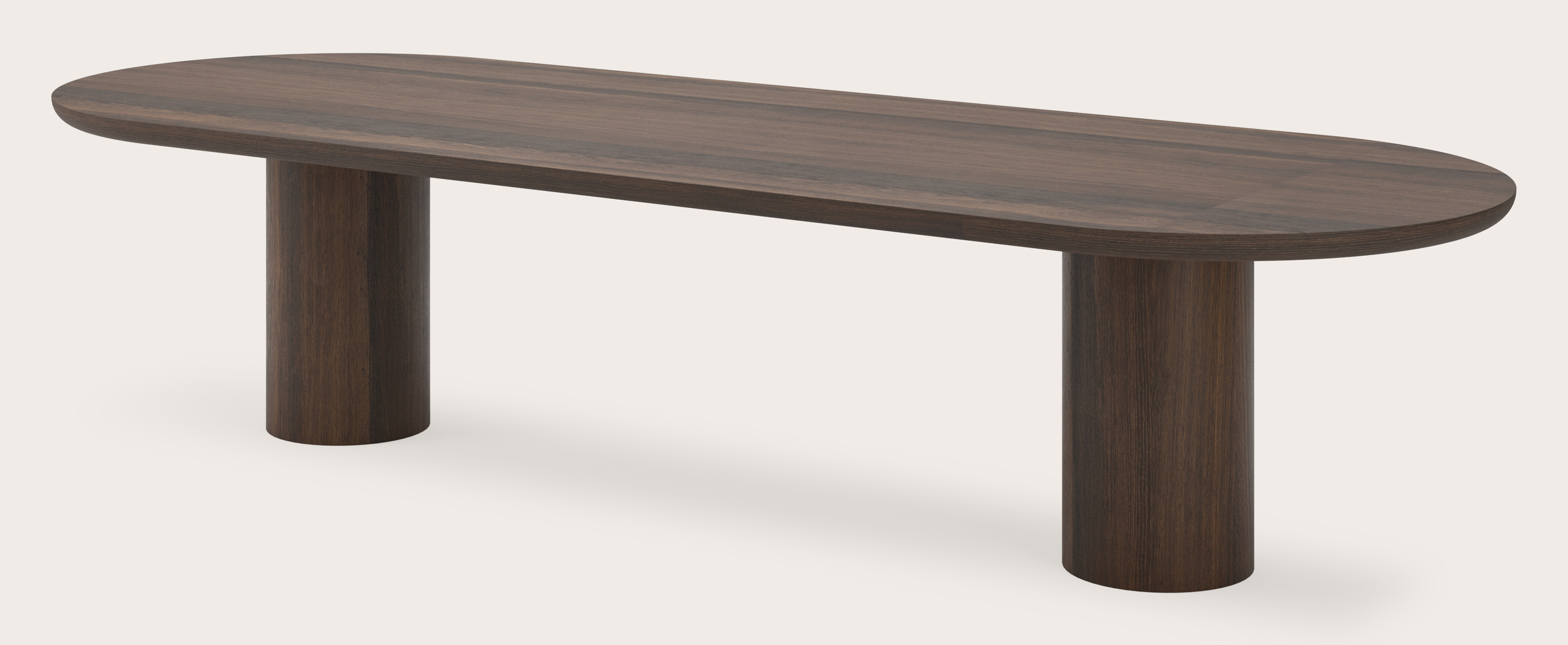 Table de salle à manger Amato Rondo armature avec plateau Amato en forme ovale plat en chêne fumé 340 x 120 x 76 cm