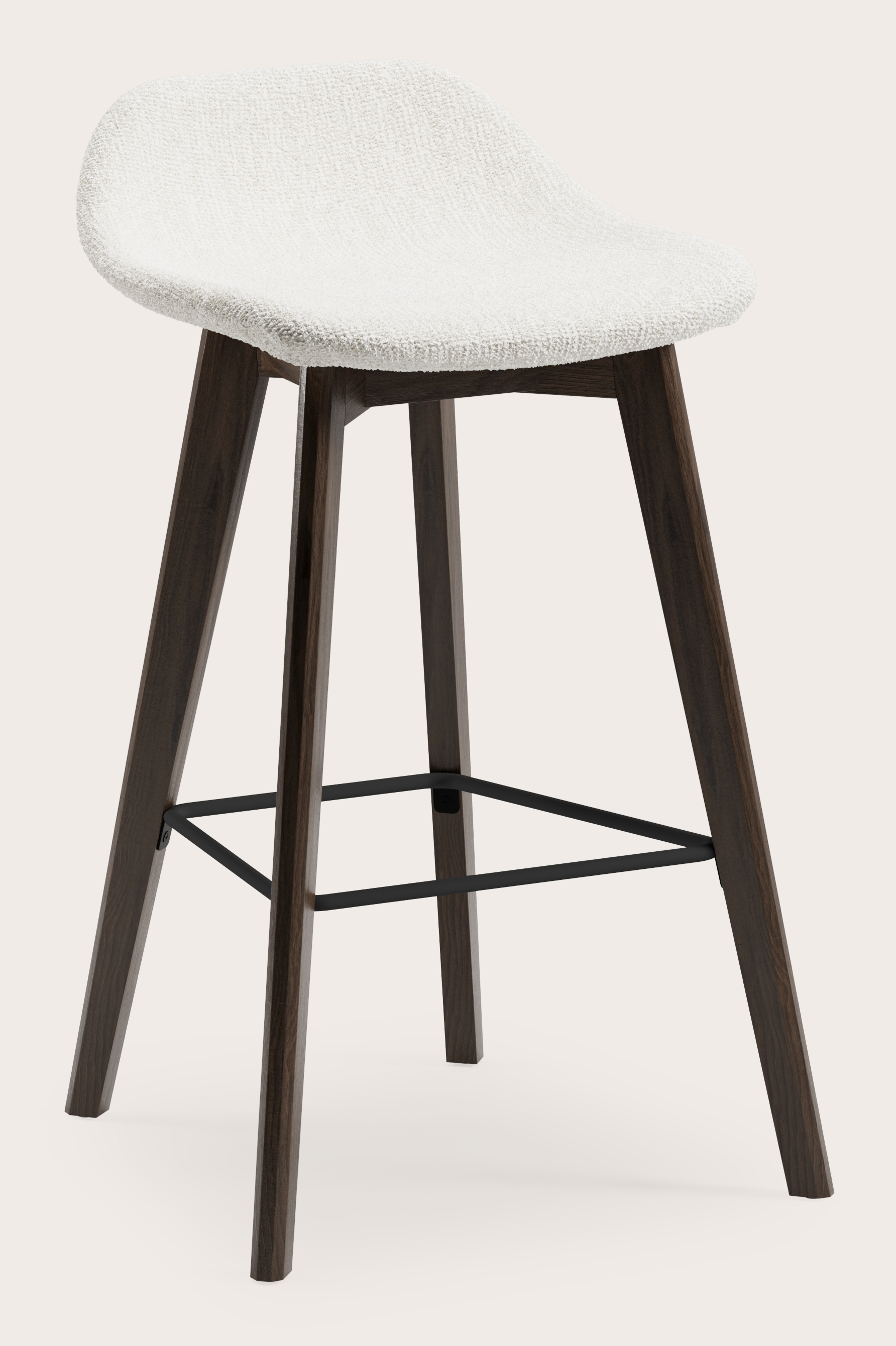 Vasco lage barstoel in gerookte eik met zitting in Poco stof White
