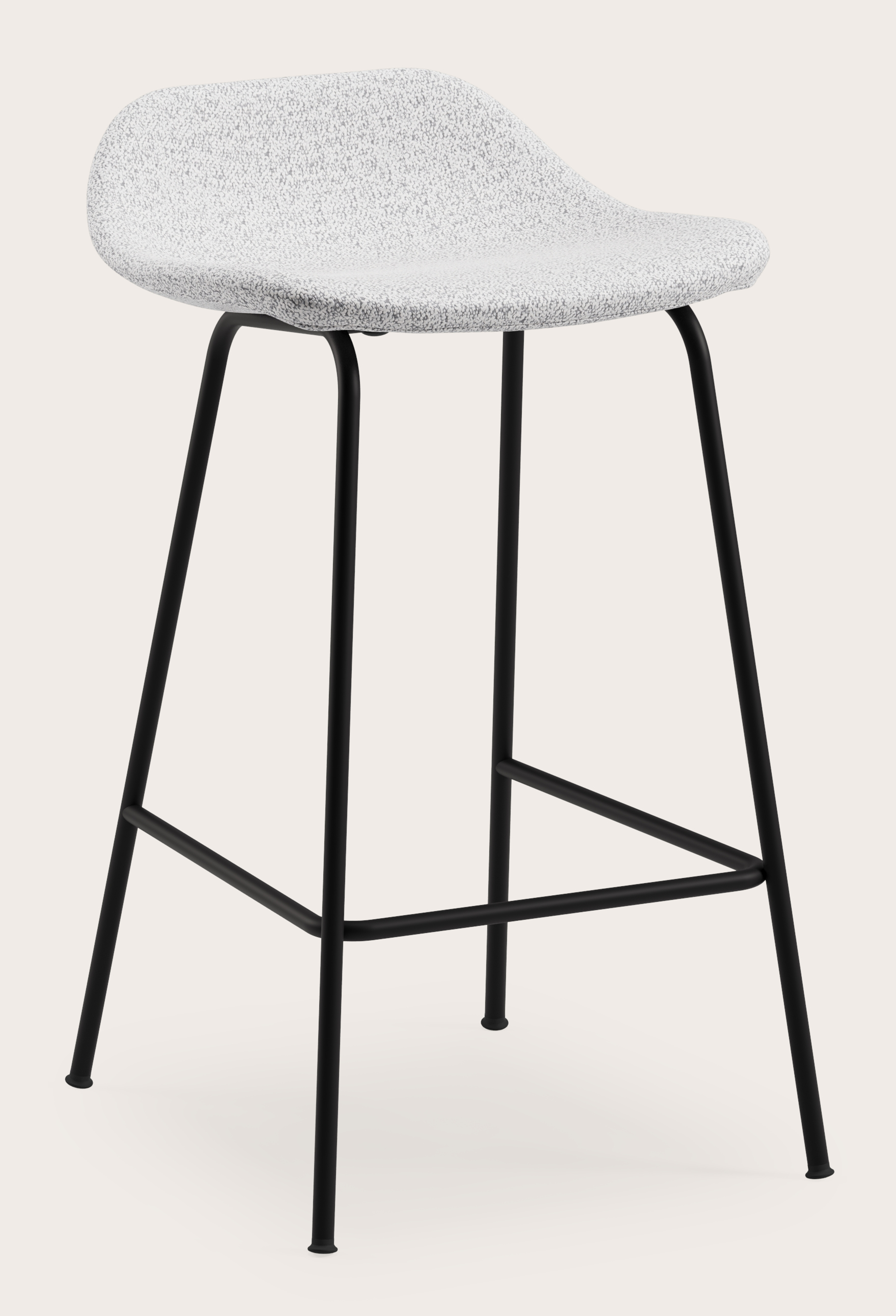 Vasco tabouret de bar basse en métal noir avec assise en Dolce tissu Greige