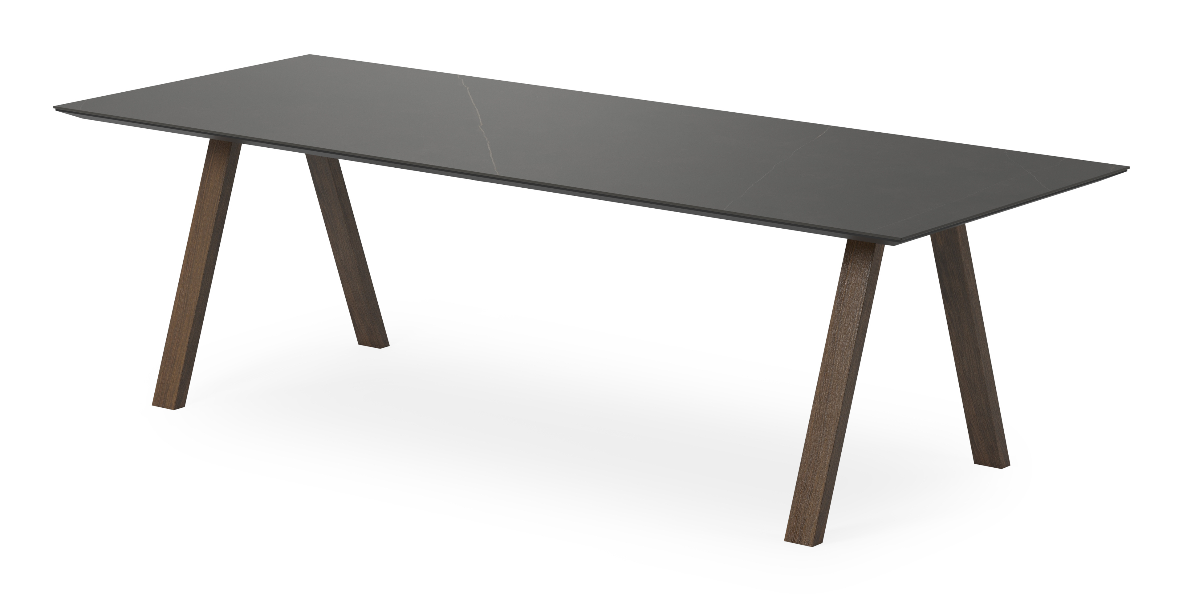 Eettafel Tiendo onderstel in gerookte eik met rechthoekig volkeramisch Ceramo blad in kleur Calatorao 260 x 100 x 77 cm