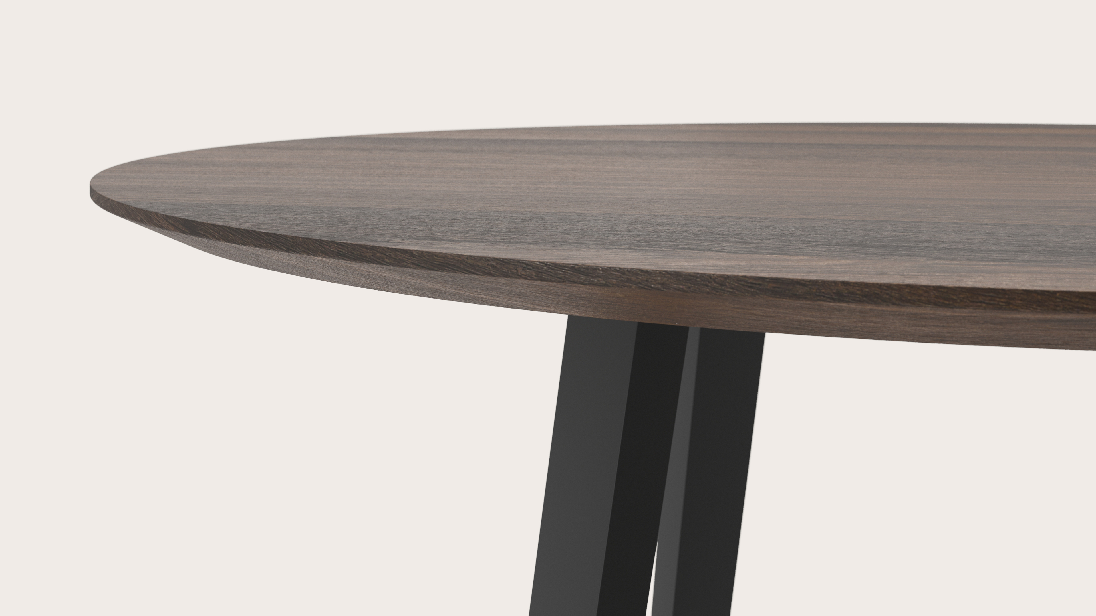 Eettafel Clino onderstel in zwart metaal  met rond Finesso blad in gerookte eik Ø130 x 77 cm