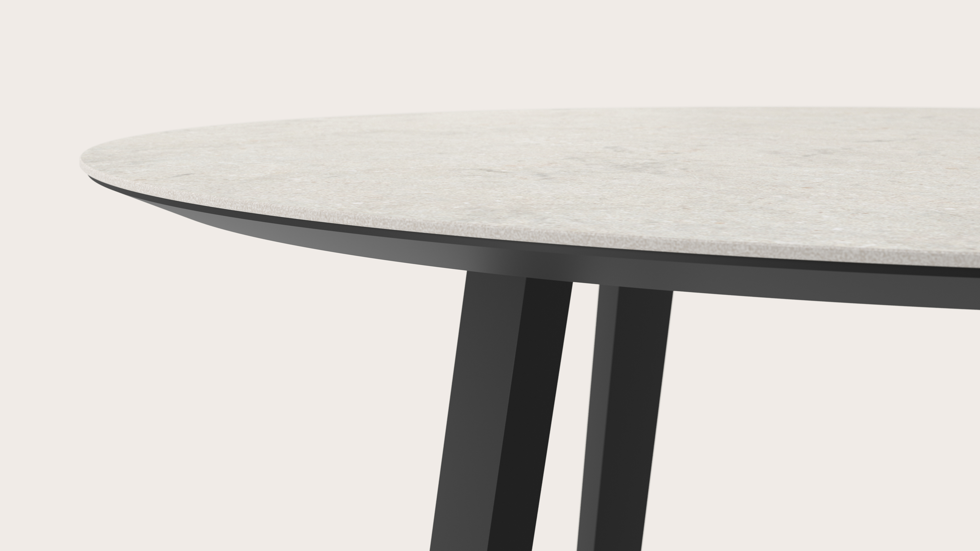 Eettafel Clino onderstel in zwart metaal met rond volkeramisch Ceramo blad in kleur Shilin Ø140 x 77 cm