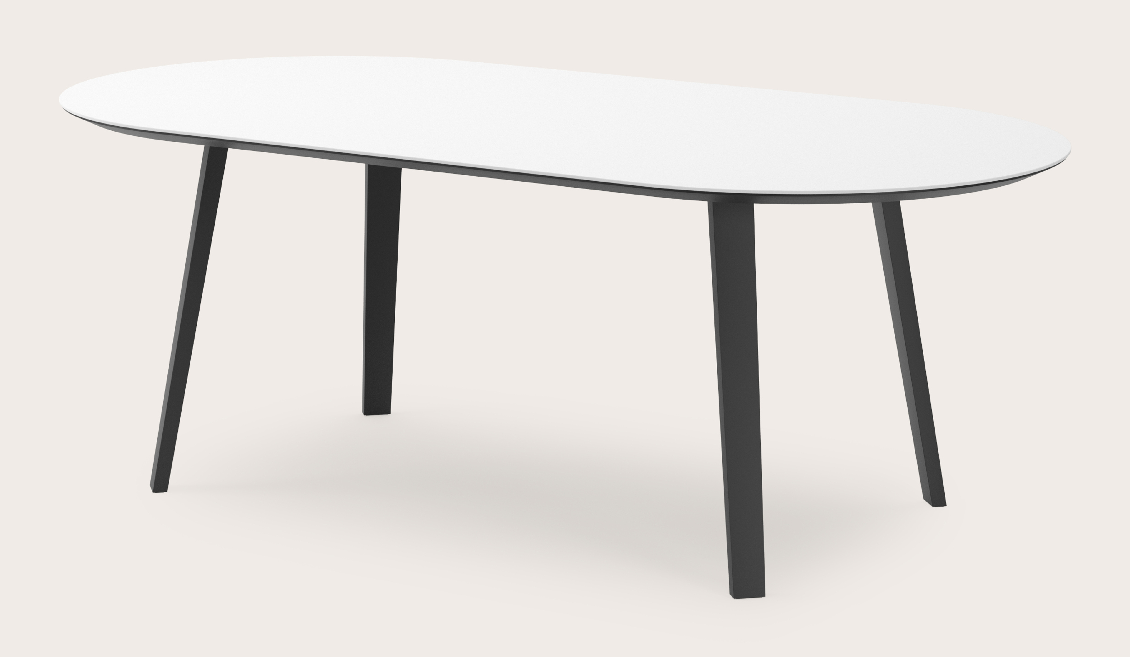 Eettafel Clino onderstel in zwart metaal met plat ovaal volkeramisch Ceramo blad in kleur Arctic White 220 x 110 x 77 cm