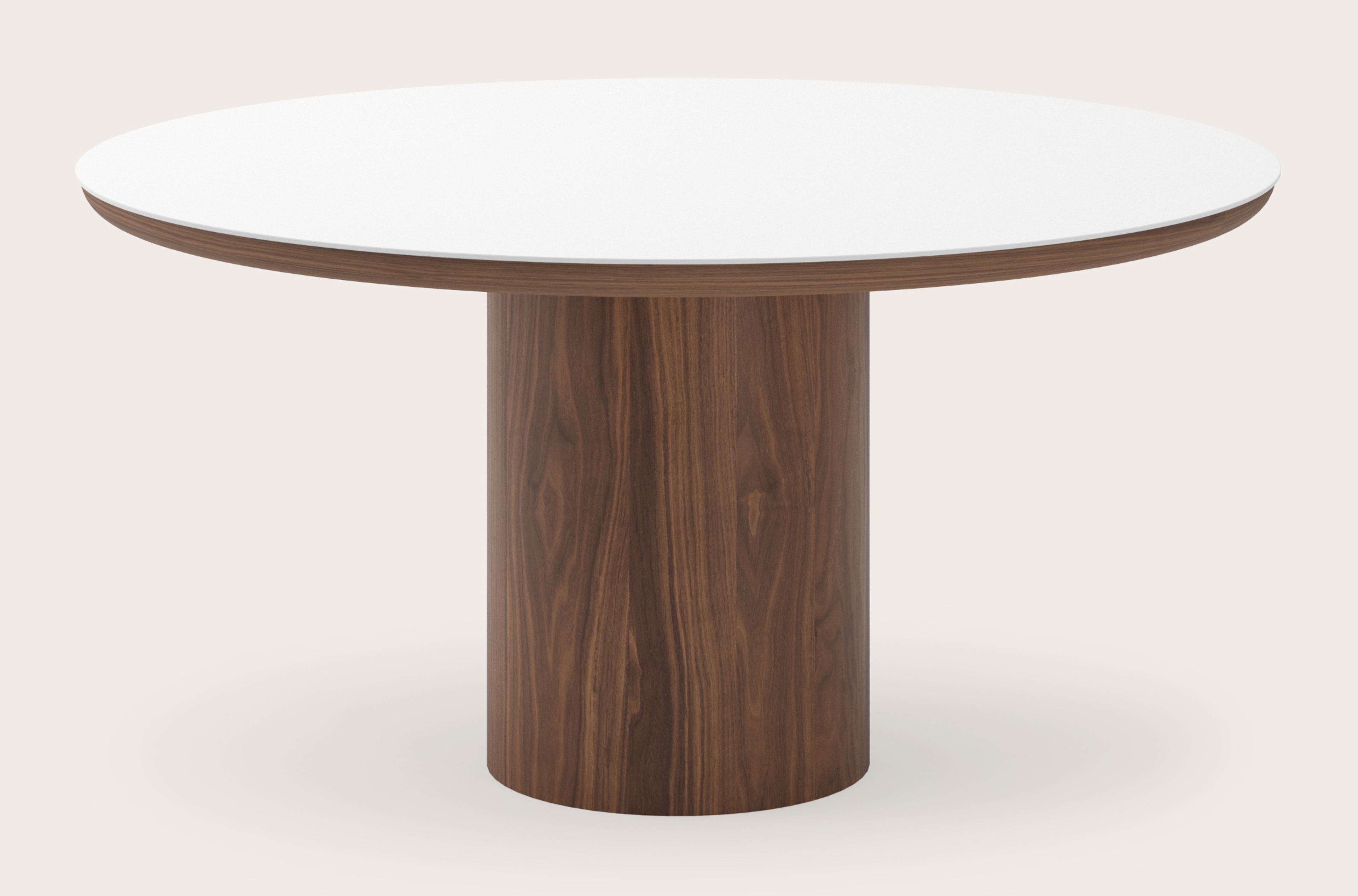 Table de salle à manger Amato Rondo armature en noyer avec plateau Ceramo rond en céramique en couleur Arctic White Ø150 x 76 cm