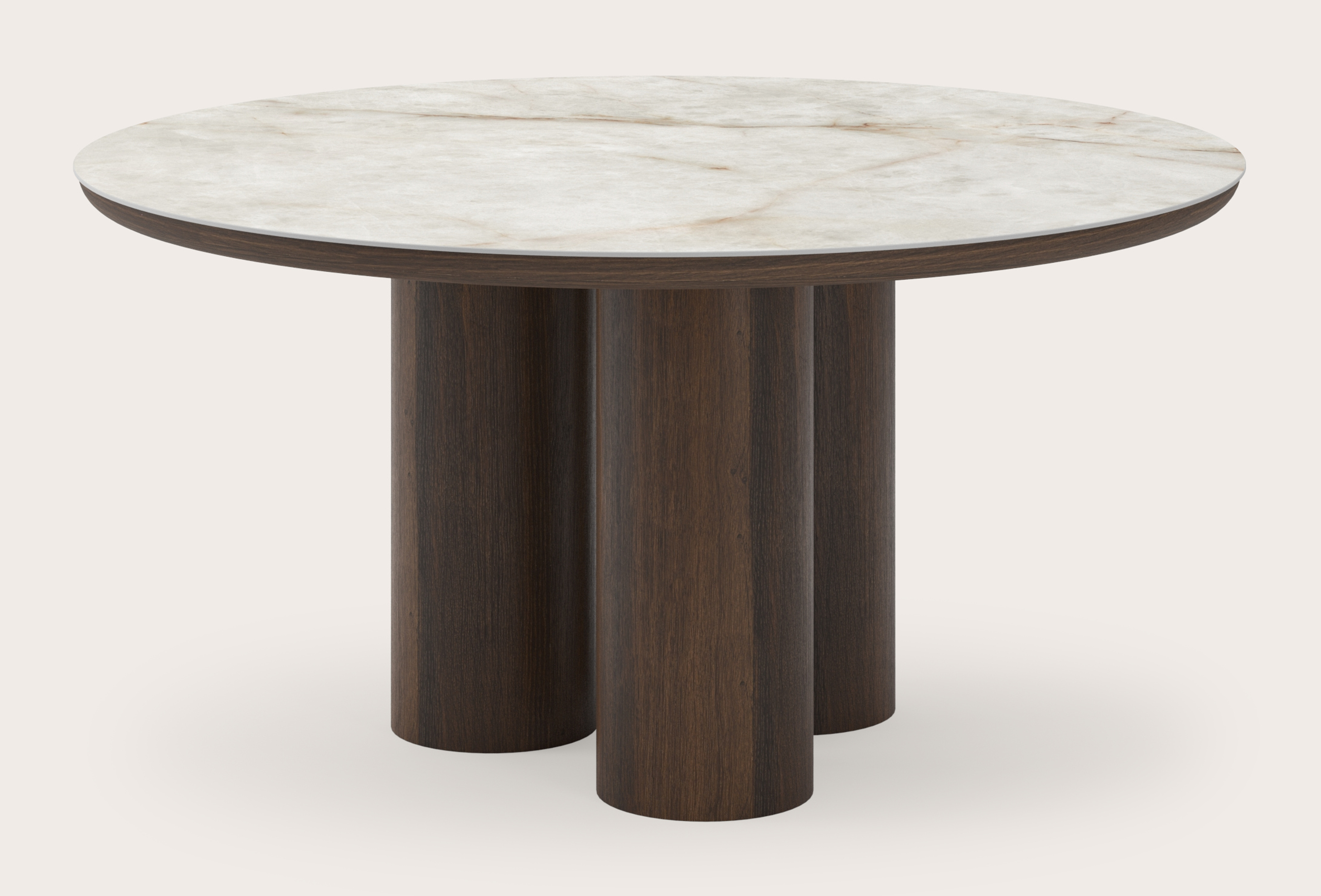 Table de salle à manger Amato Rondo armature en chêne fumé avec plateau Ceramo rond en céramique en couleur Himalaya Ø150 x 76 cm