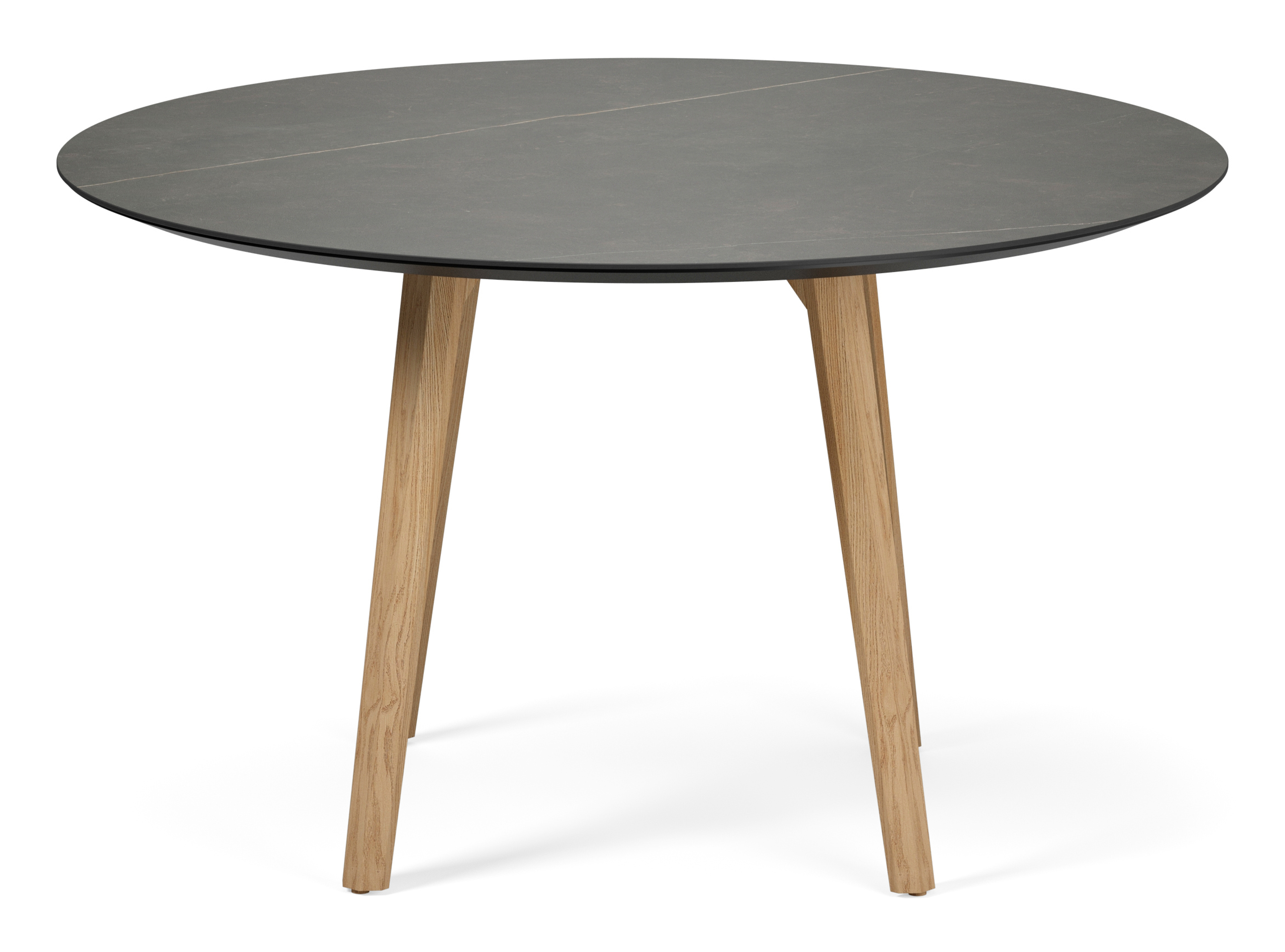 Eettafel Clino onderstel in natuurkleurige eik met rond volkeramisch Ceramo blad in kleur Calatorao Ø130 x 77 cm