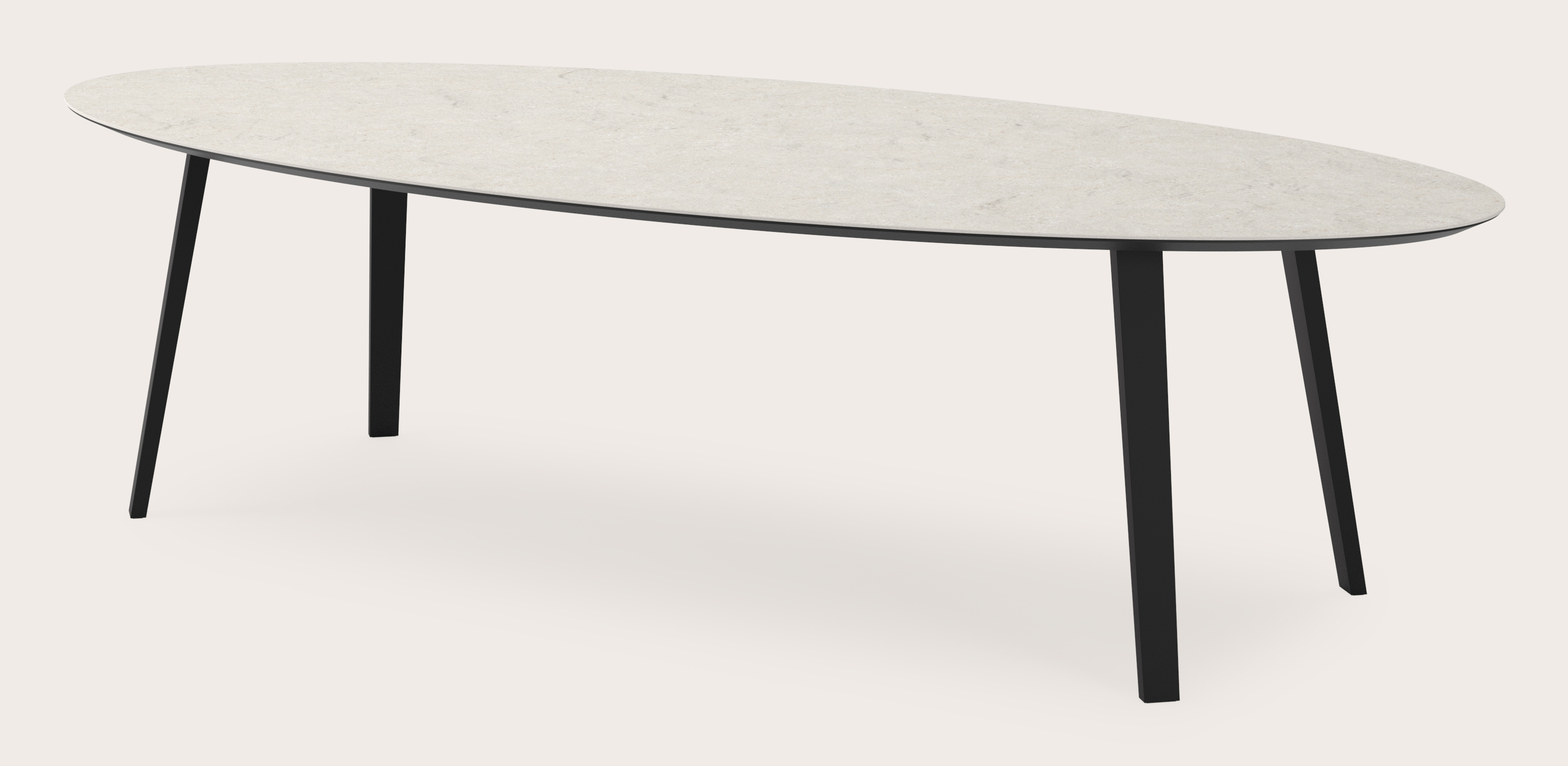 Table de salle à manger Clino armature en métal noir avec plateau Ceramo ovale en céramique en couleur Shilin 300 x 140 x 77 cm