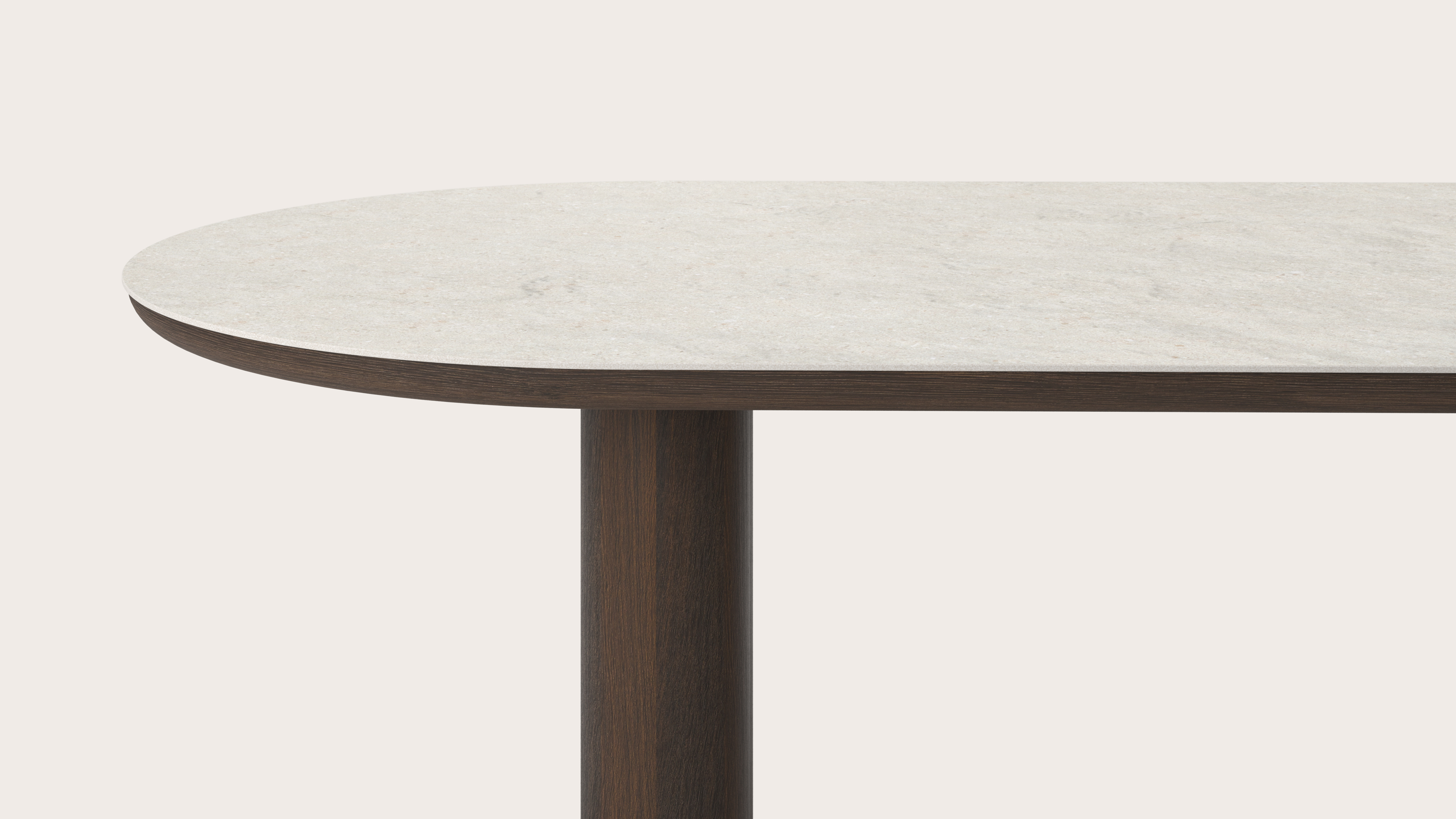 Table de salle à manger Amato Rondo armature en chêne fumé avec plateau Ceramo ovale plat en céramique en couleur Shilin 260 x 115 x 76 cm