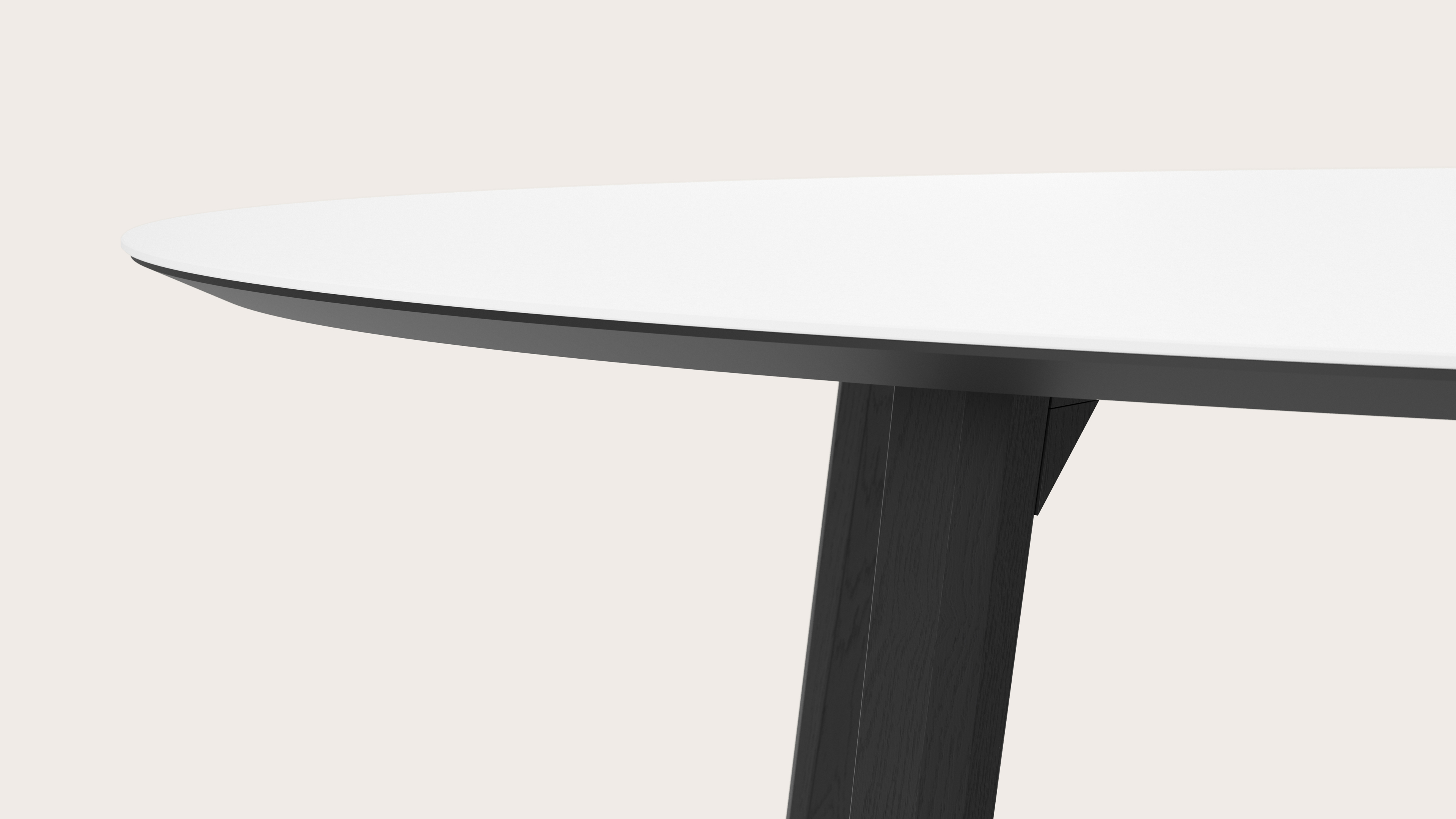 Eettafel Clino onderstel in zwarte eik met ovaal volkeramisch Ceramo blad in kleur Arctic White300 x 140 x 77 cm