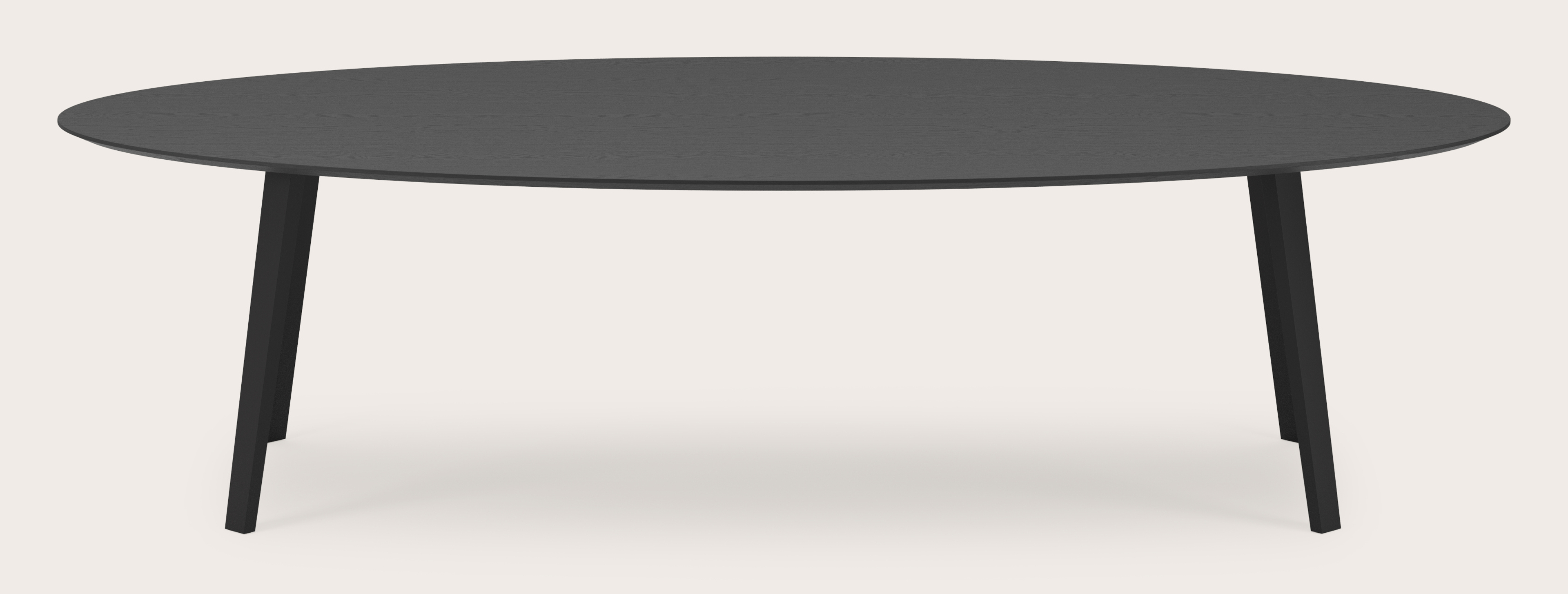 Table de salle à manger Clino armature en métal noir avec plateau Finesso en forme ovale en chêne noir 300 x 140 x 76 cm