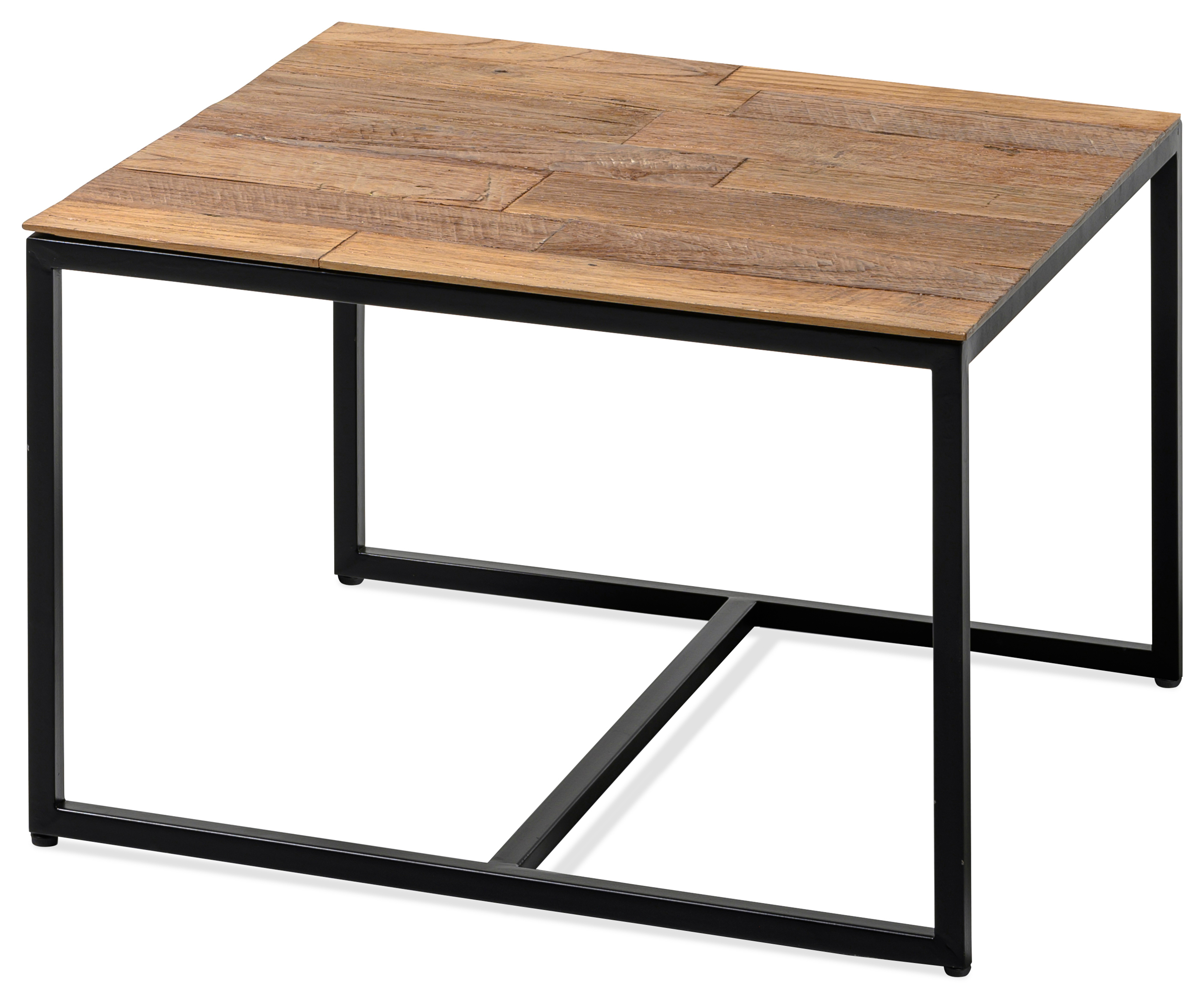 Table d'appoint Kubo armature métal noir avec plateau de table Orto en teck récyclé
