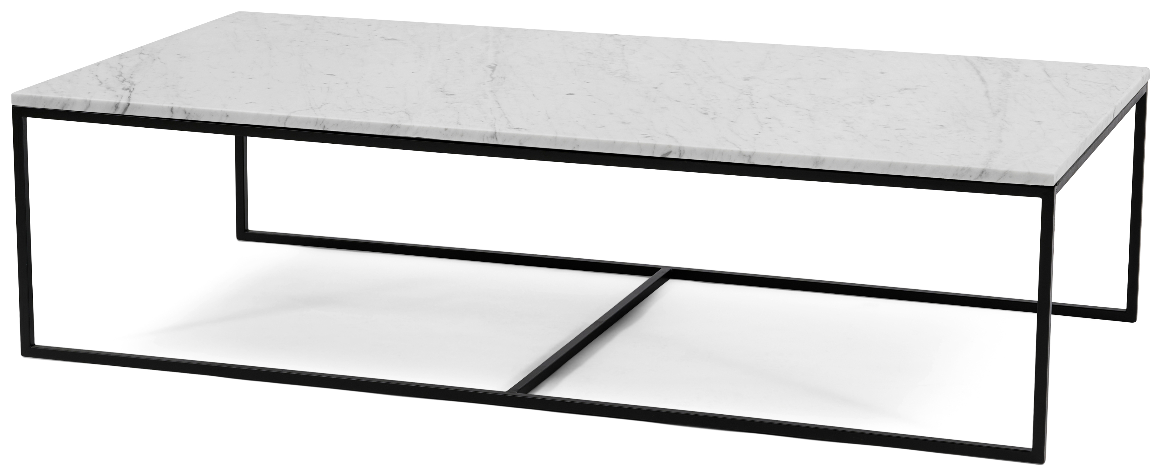 Table basse Kubo armature métal noir avec plateau de table Pietro en marbre couleur Bianco Carrara